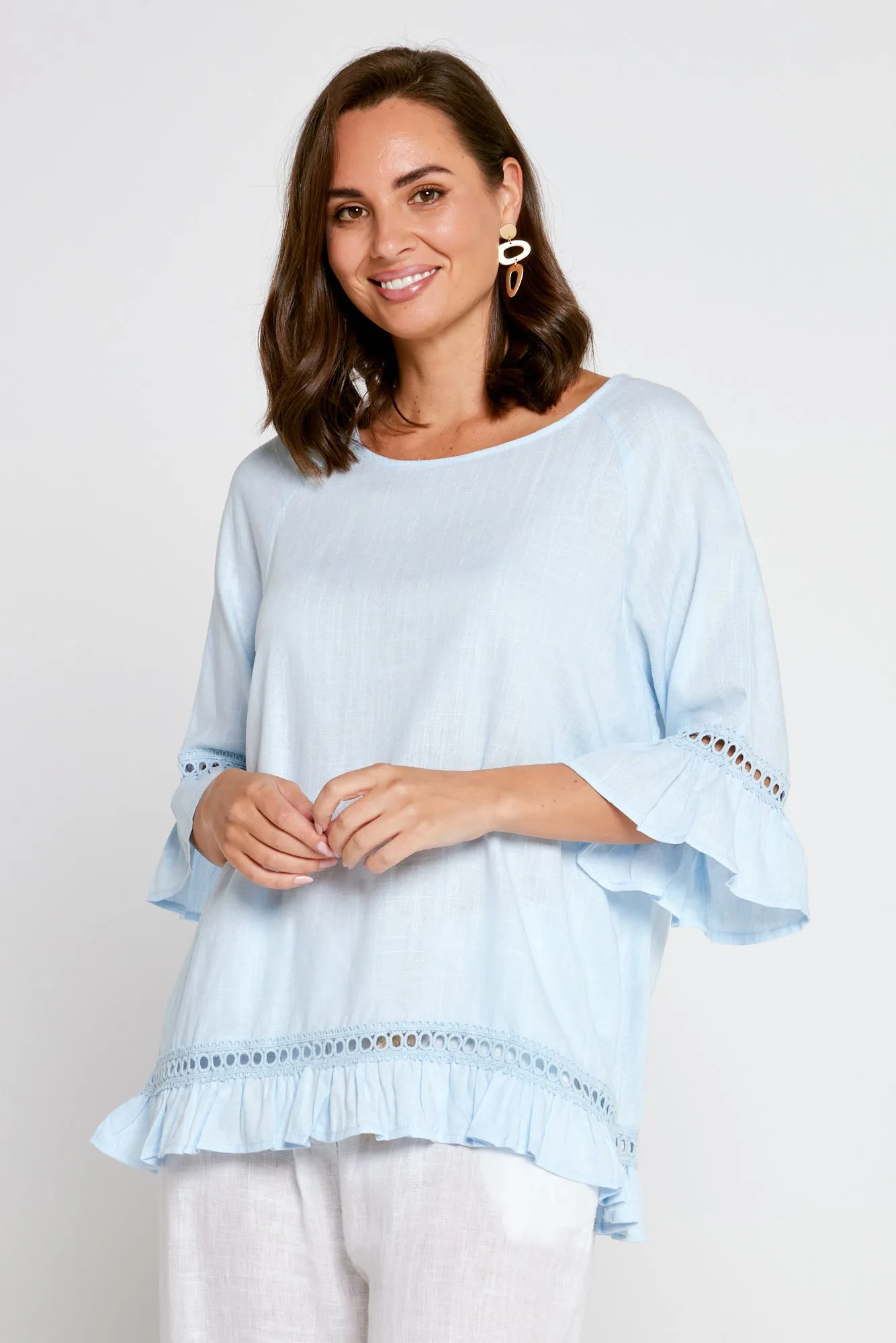 Lorelei Linen Top - Sky Blue