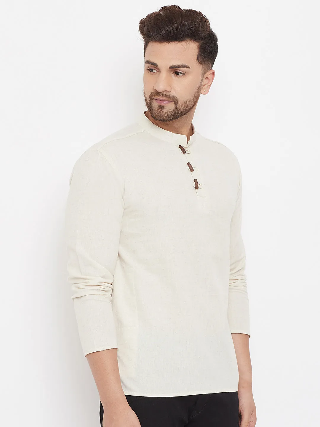 Men's Cream Button Placket Shirt Kurta - Even Apparels