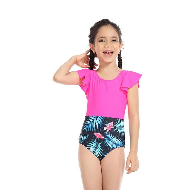 Mom and Daughter Tropical Print Ruffle High Waisted Matching Swimsuit