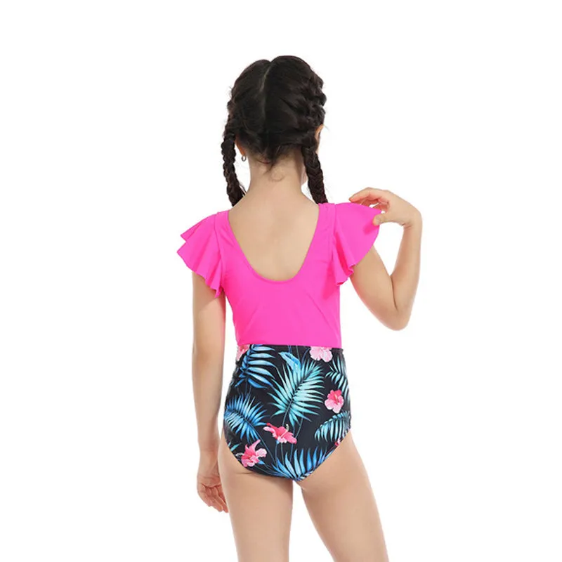 Mom and Daughter Tropical Print Ruffle High Waisted Matching Swimsuit