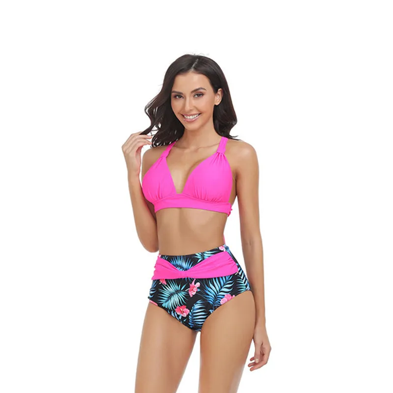 Mom and Daughter Tropical Print Ruffle High Waisted Matching Swimsuit