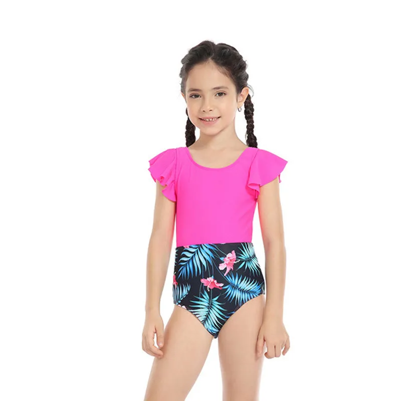 Mom and Daughter Tropical Print Ruffle High Waisted Matching Swimsuit