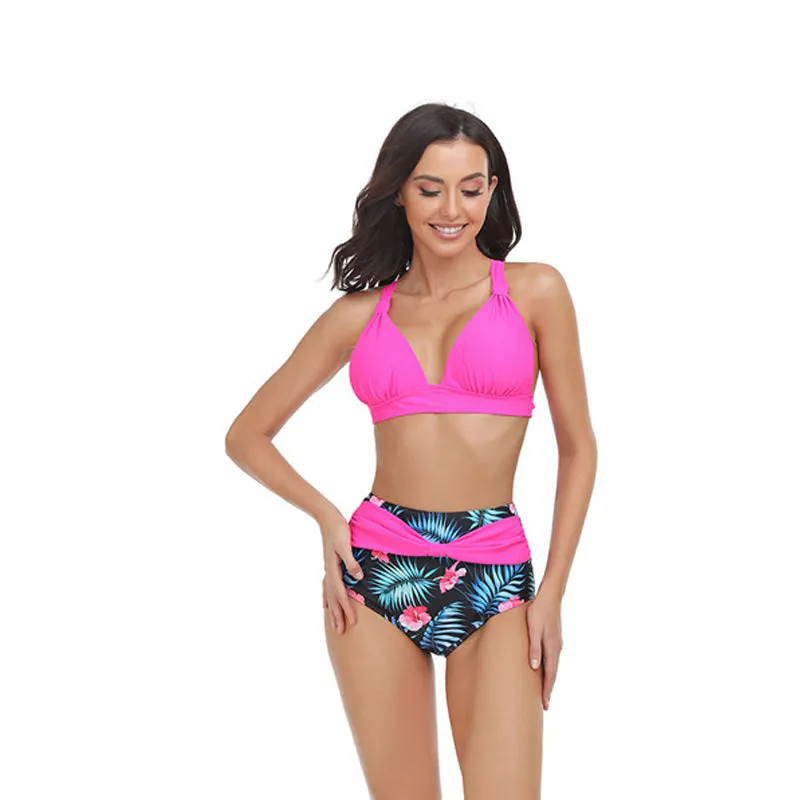 Mom and Daughter Tropical Print Ruffle High Waisted Matching Swimsuit