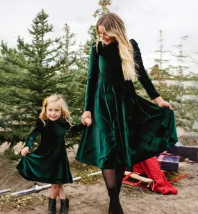 Mommy and Me Dresses Vintage Velvet Long Sleeve Stretchy Matching Outfits