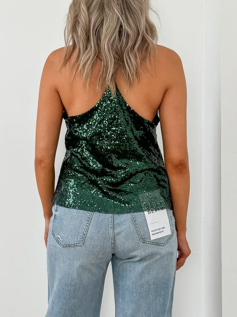 Monica Sequined Top - Dark Green