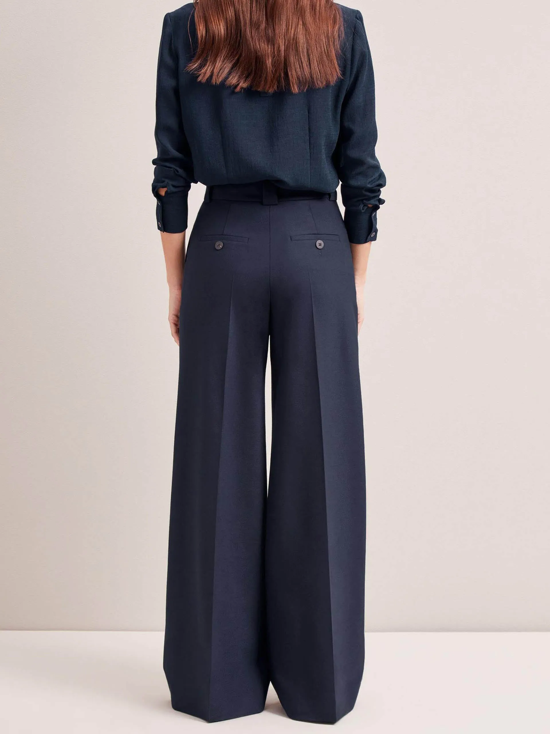 Navy Margot new wool wide leg trousers