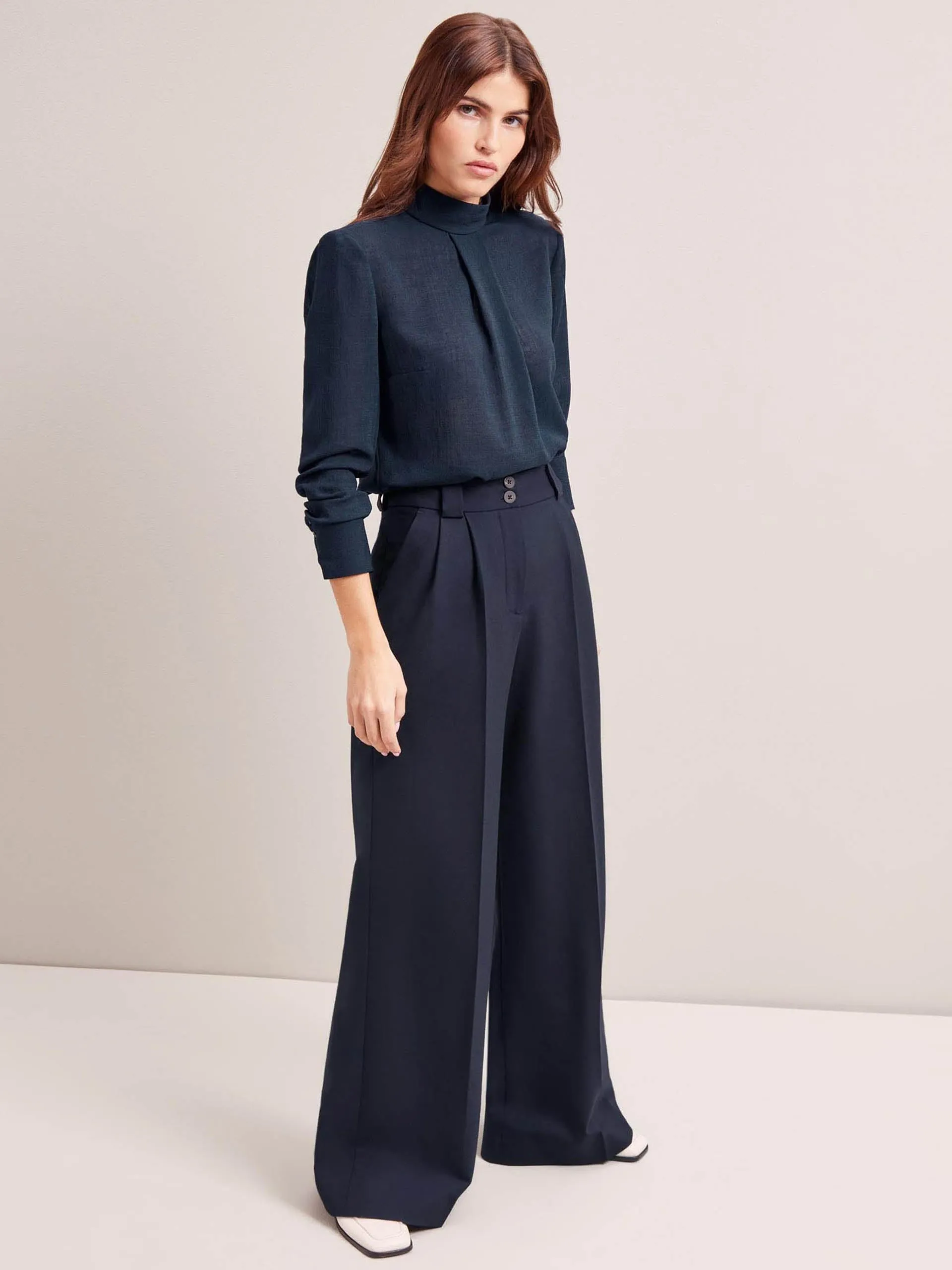 Navy Margot new wool wide leg trousers