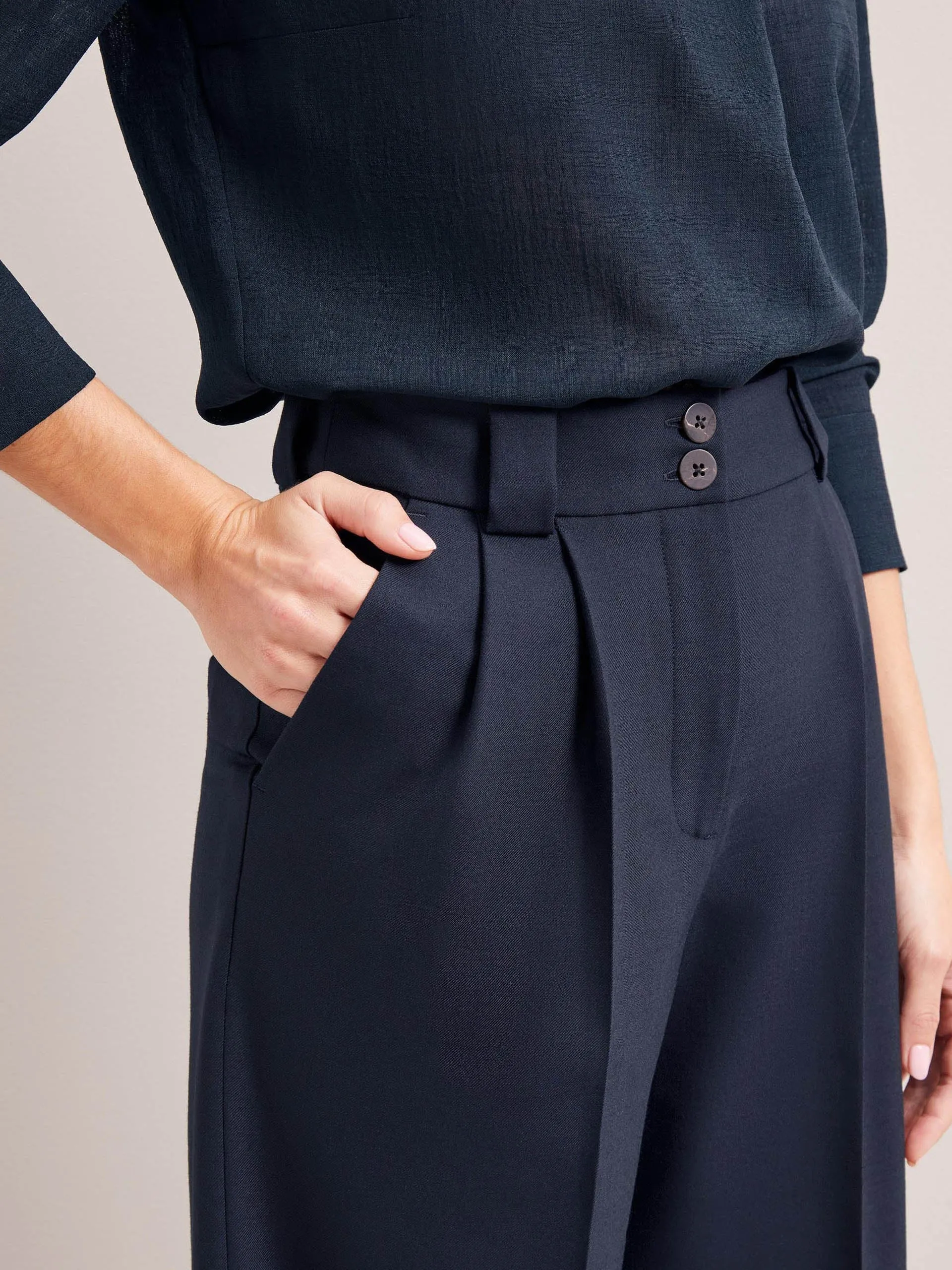 Navy Margot new wool wide leg trousers