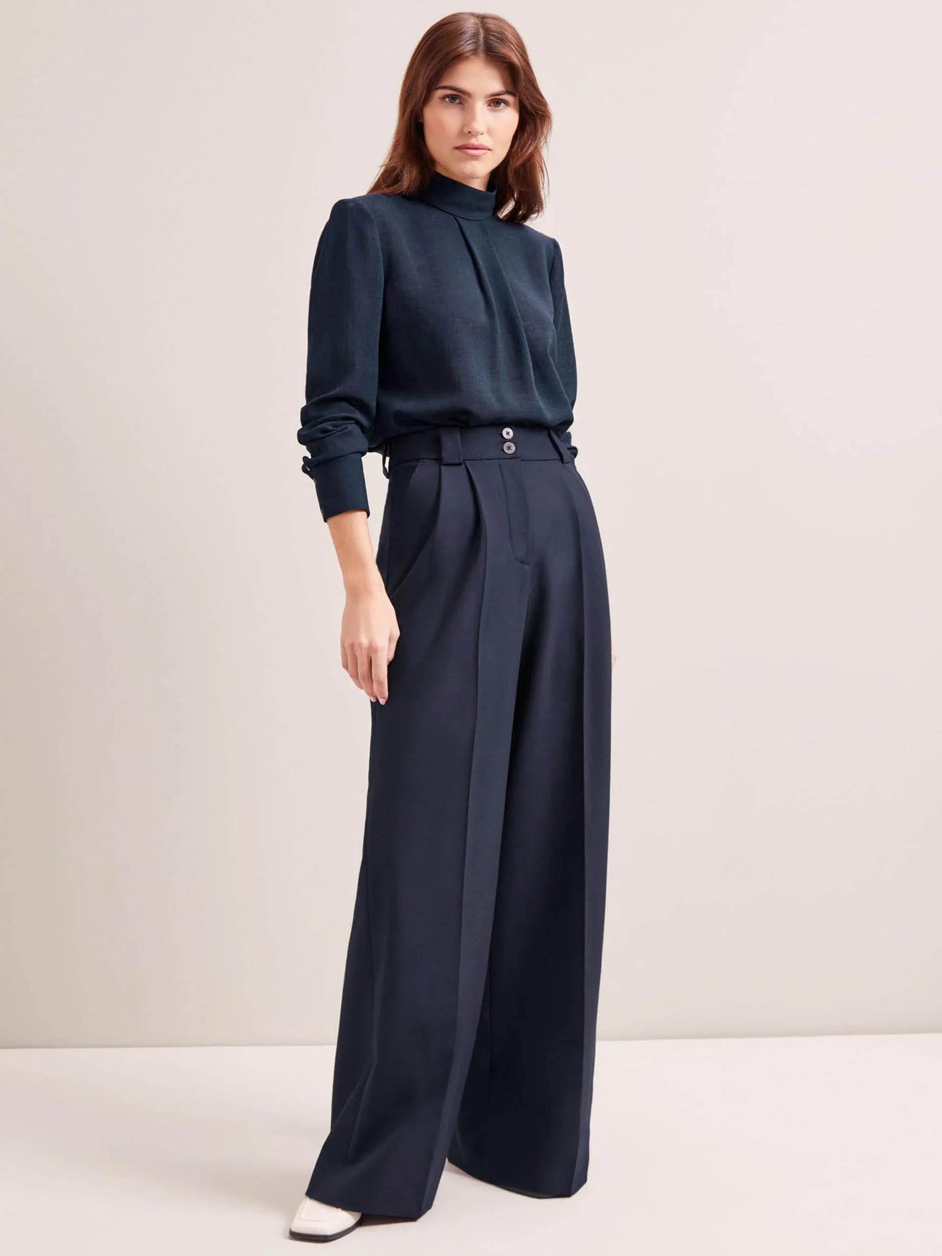 Navy Margot new wool wide leg trousers