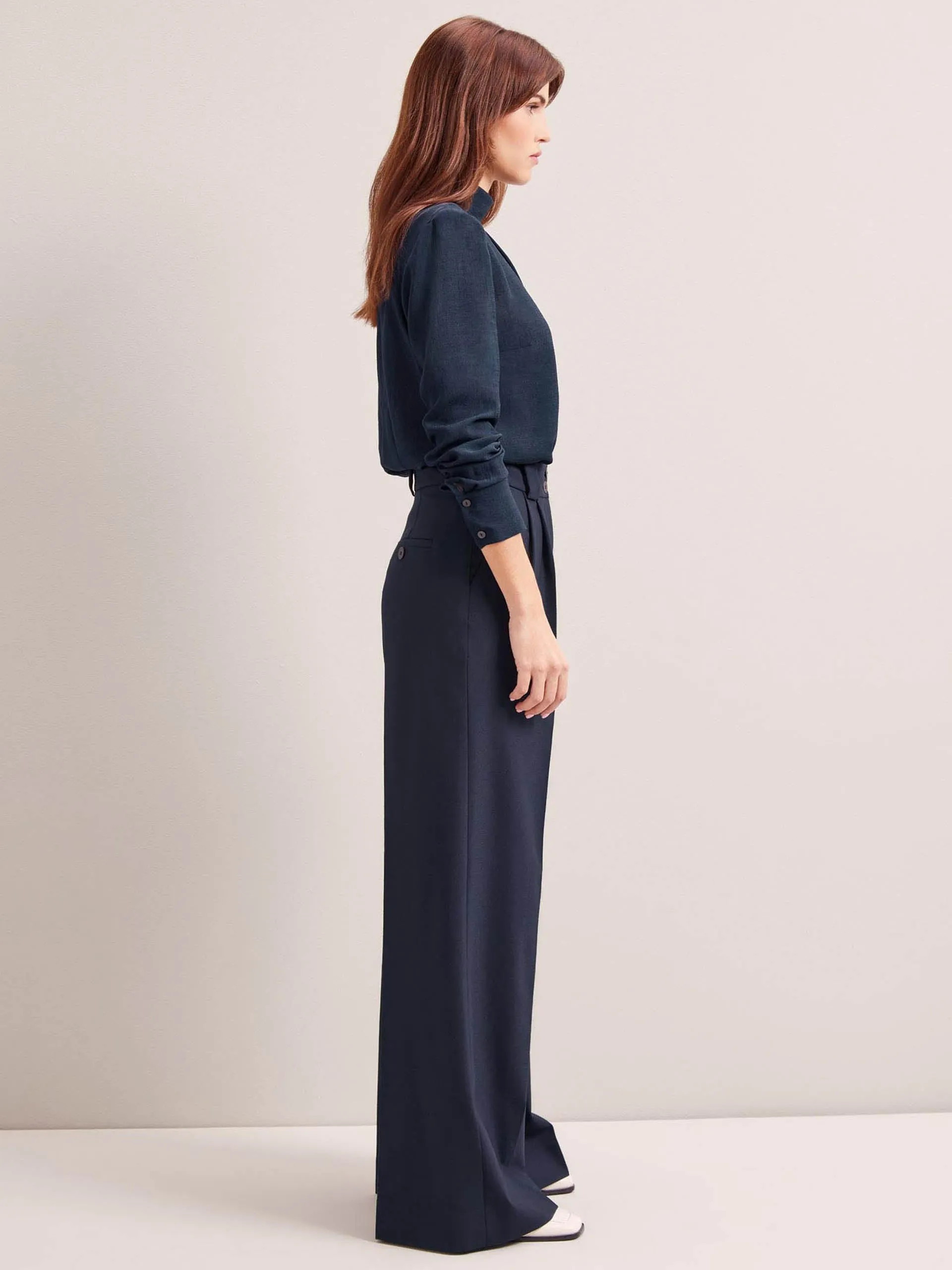 Navy Margot new wool wide leg trousers