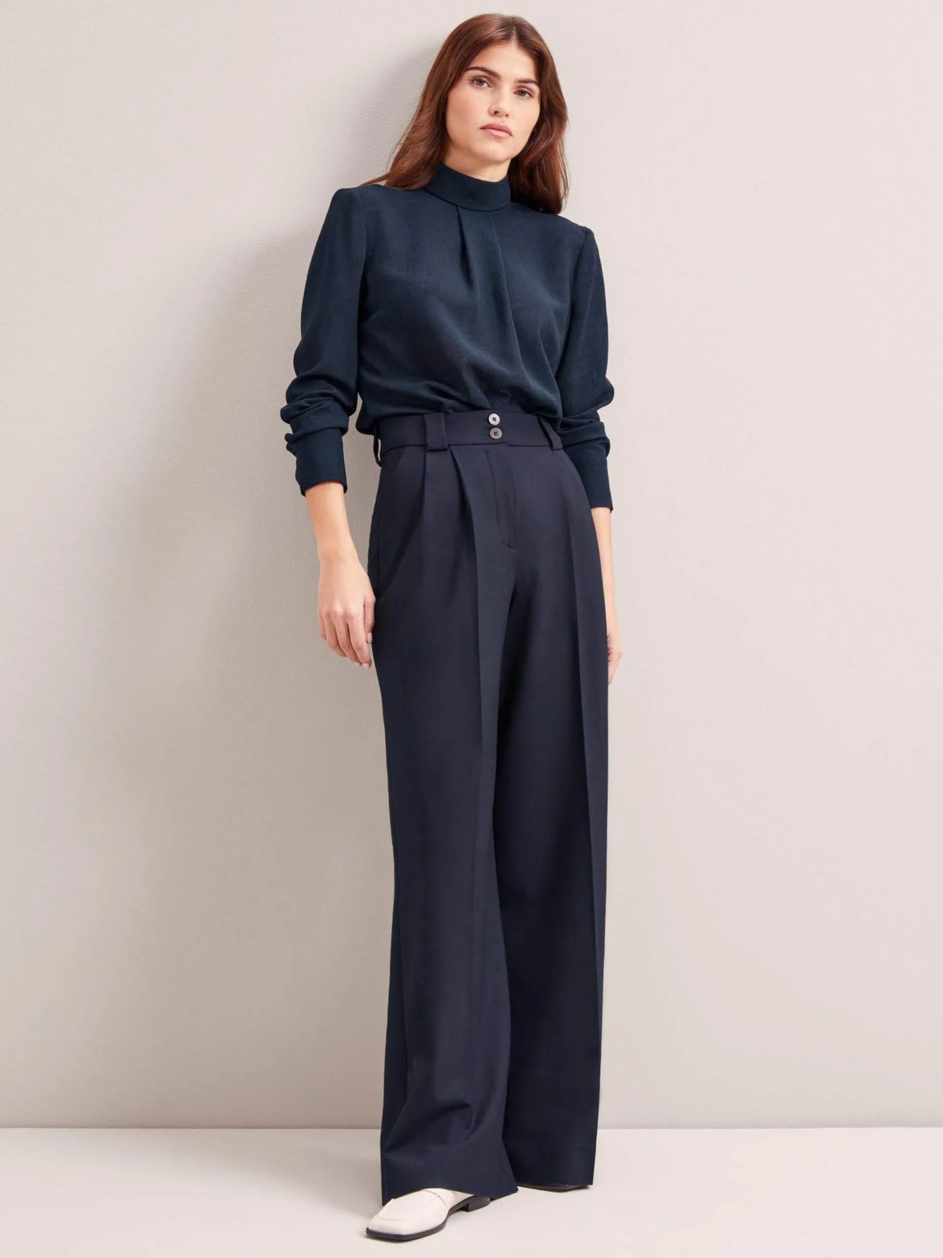 Navy Margot new wool wide leg trousers