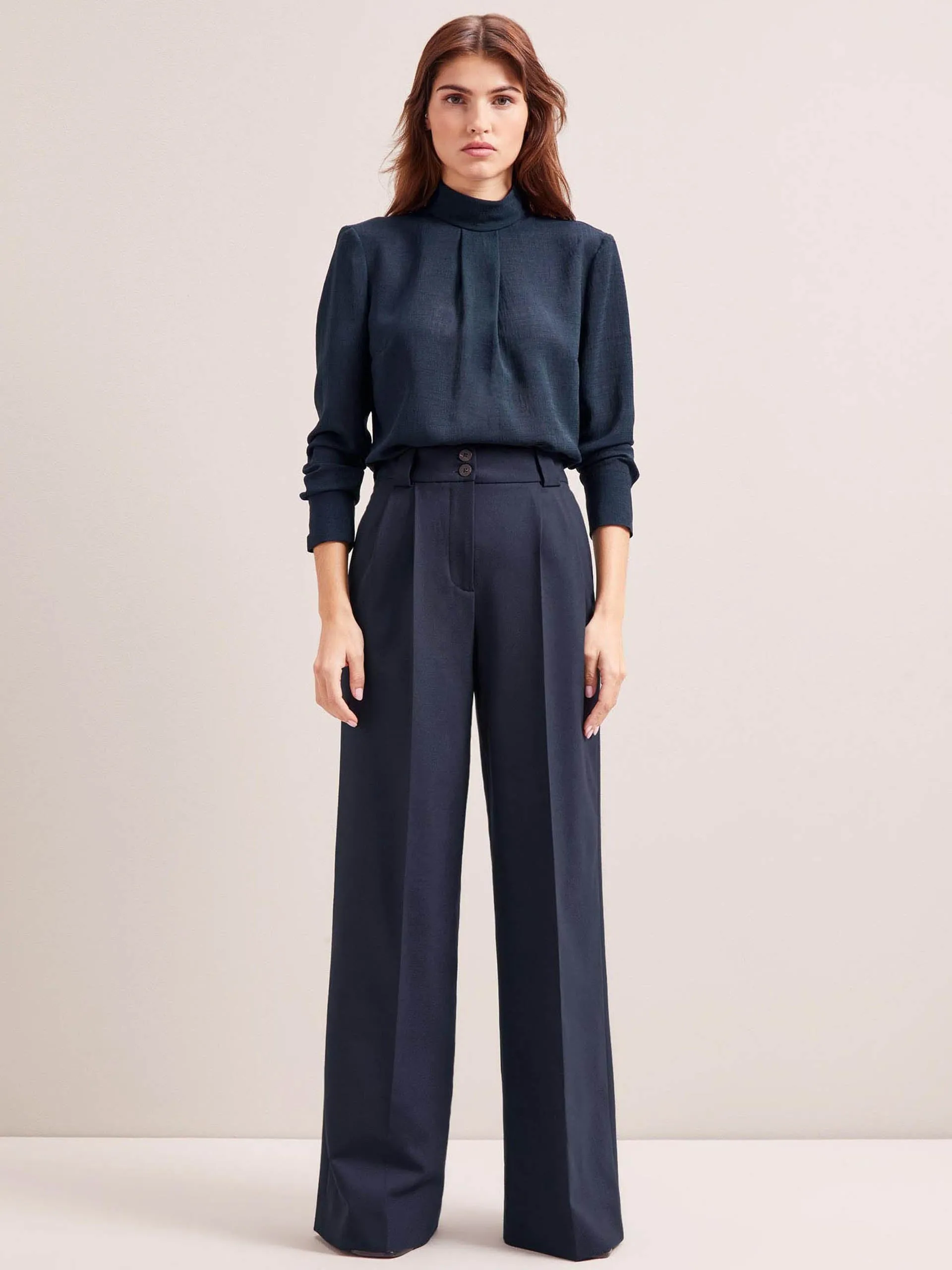 Navy Margot new wool wide leg trousers