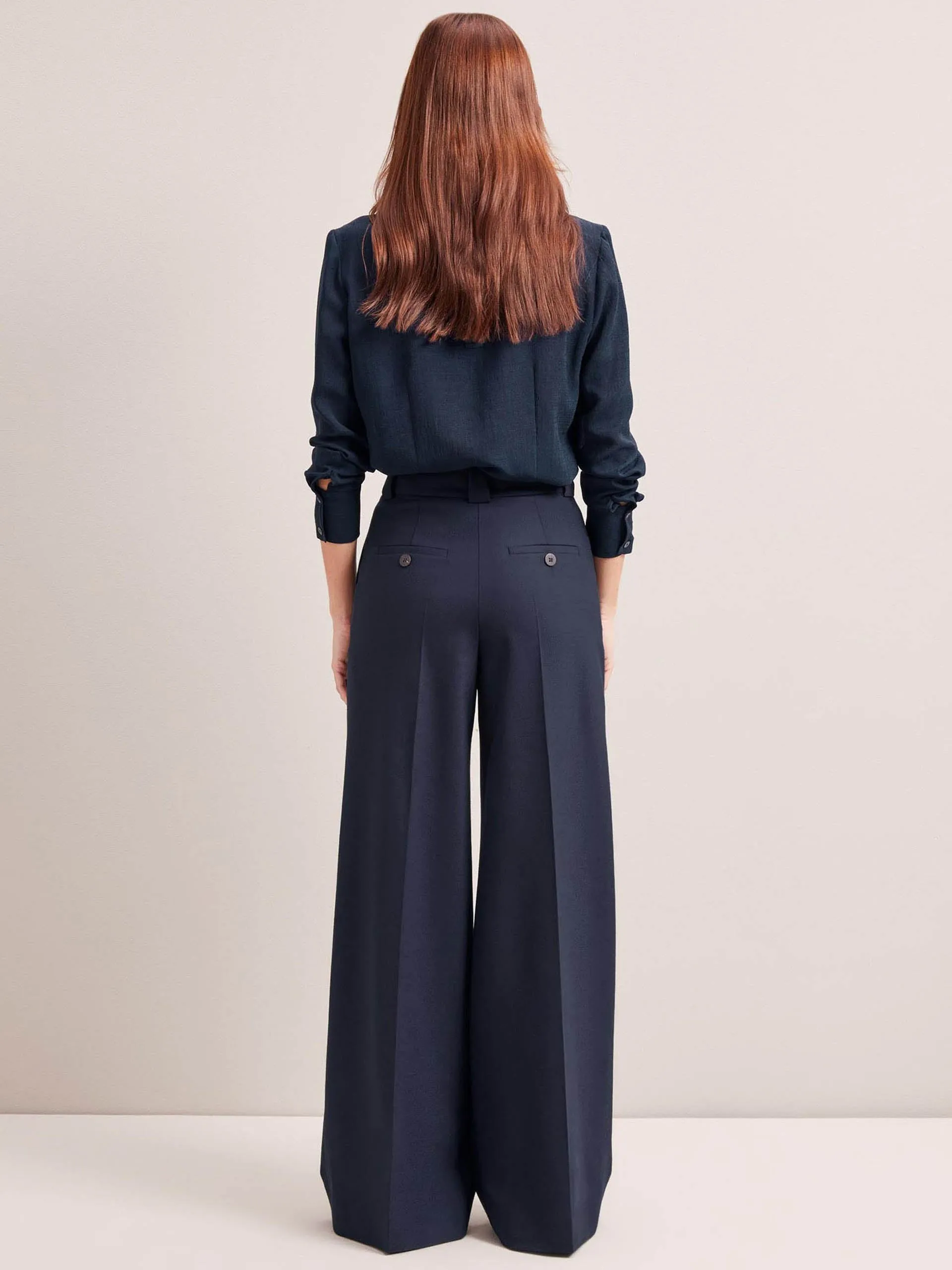 Navy Margot new wool wide leg trousers