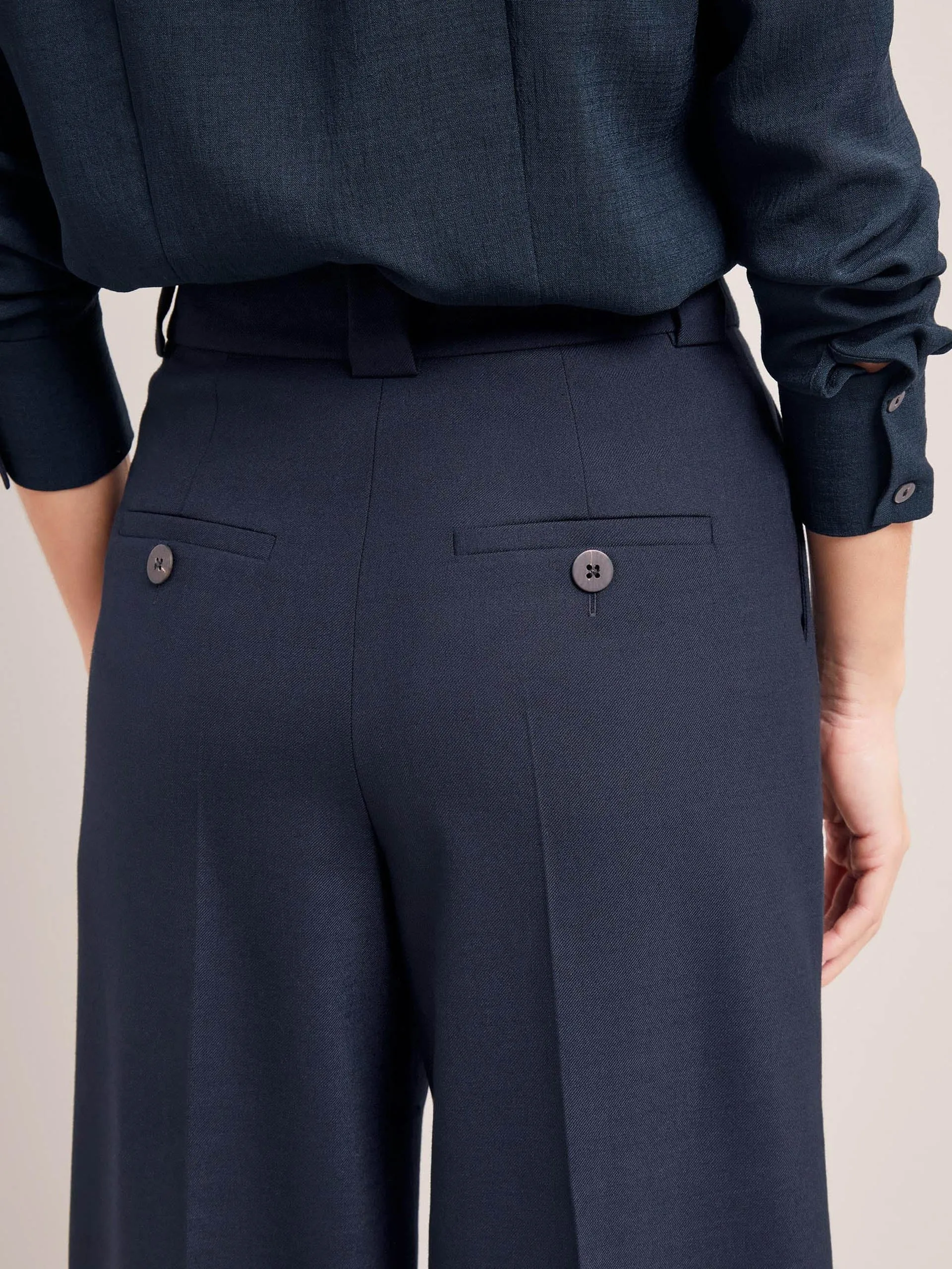 Navy Margot new wool wide leg trousers