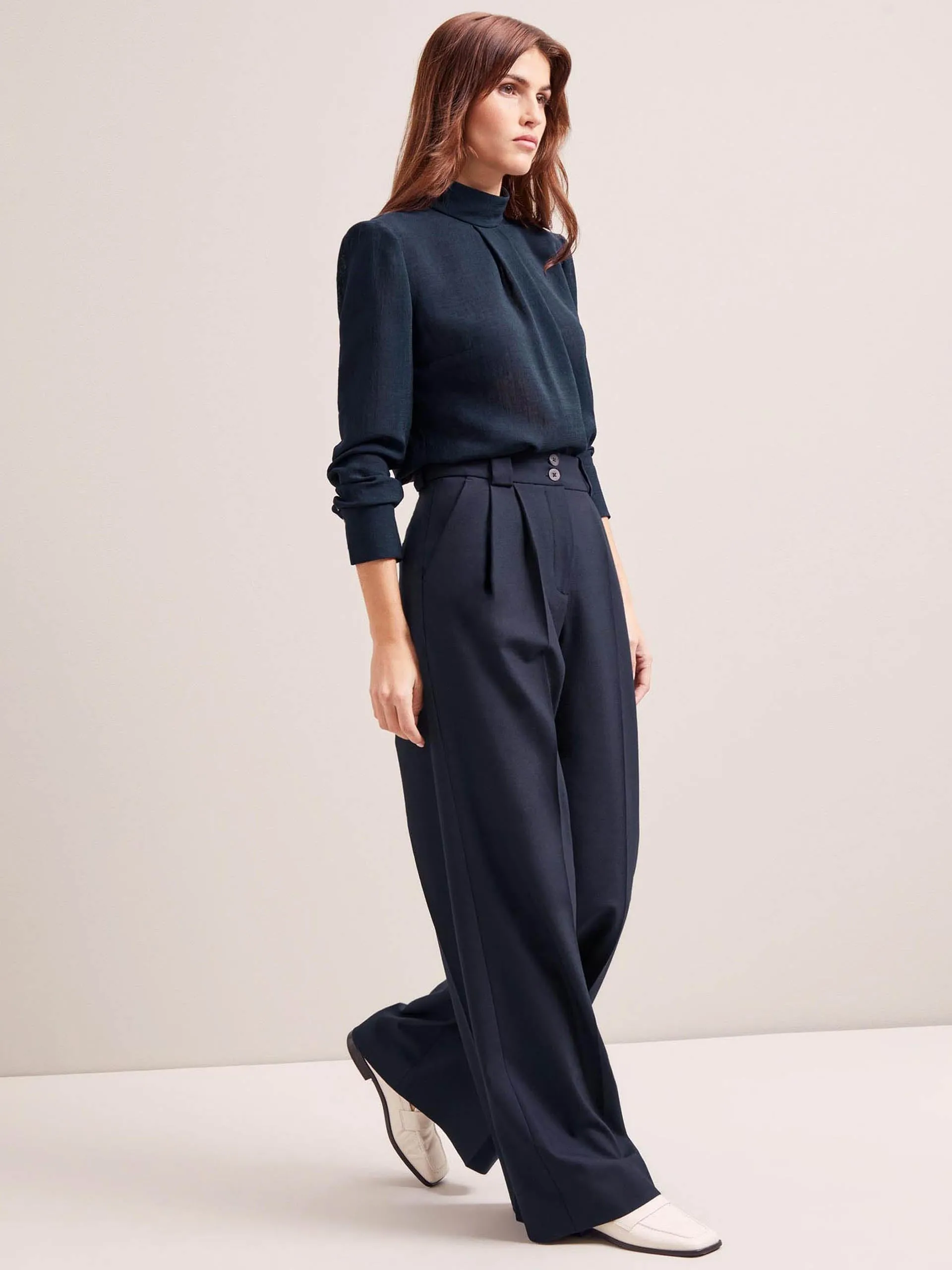 Navy Margot new wool wide leg trousers