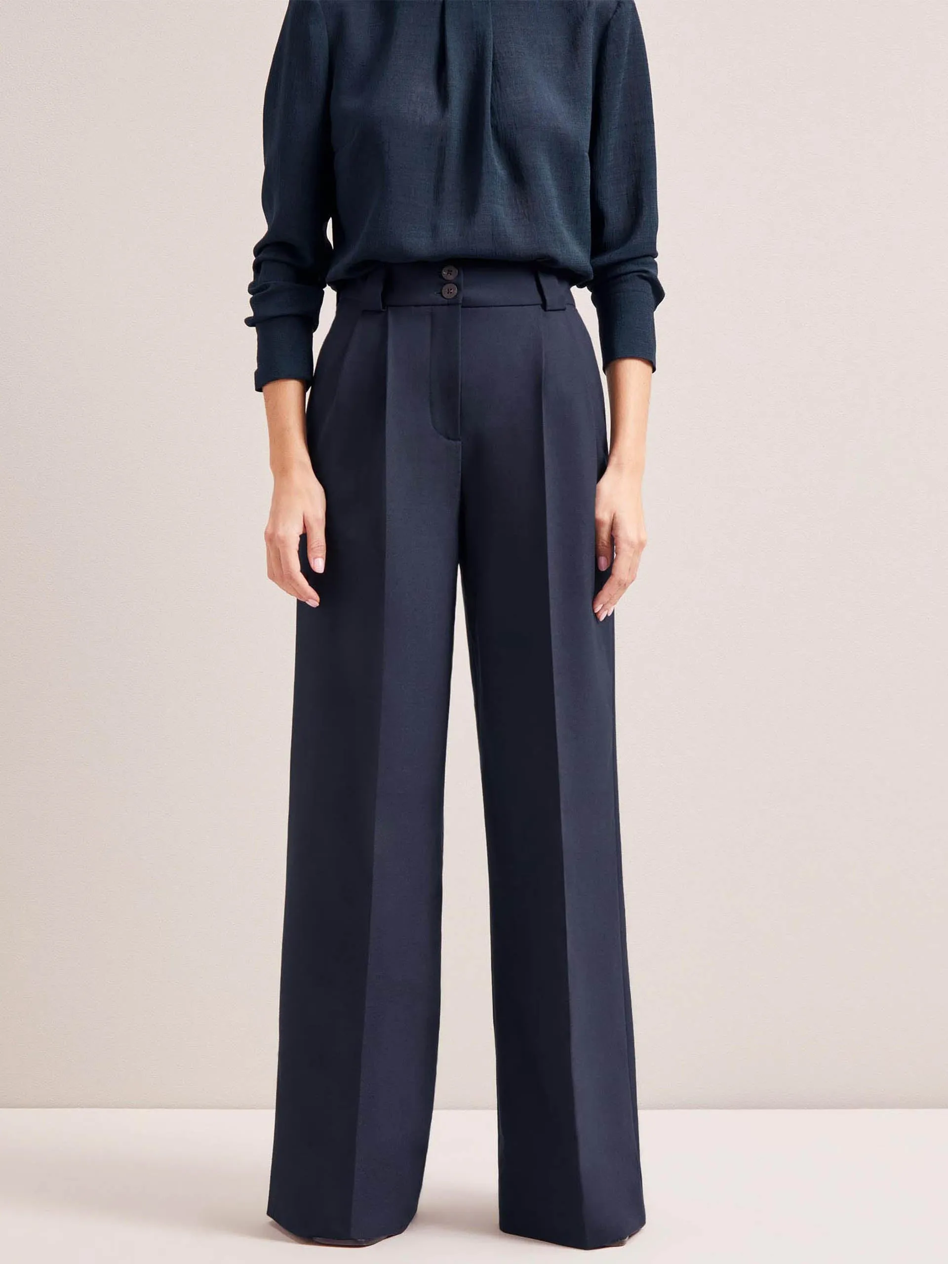 Navy Margot new wool wide leg trousers