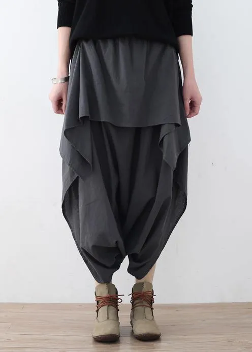 New original design gray literary irregular asymmetric wide-legged casual cropped trousers