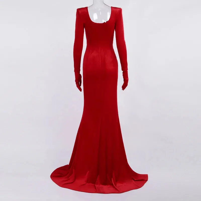 On-Trend Velvet High-Slit Evening Gown