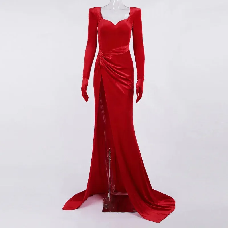 On-Trend Velvet High-Slit Evening Gown