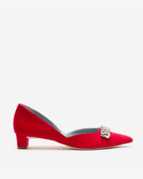 Paula Mini Block Heel Velvet Red