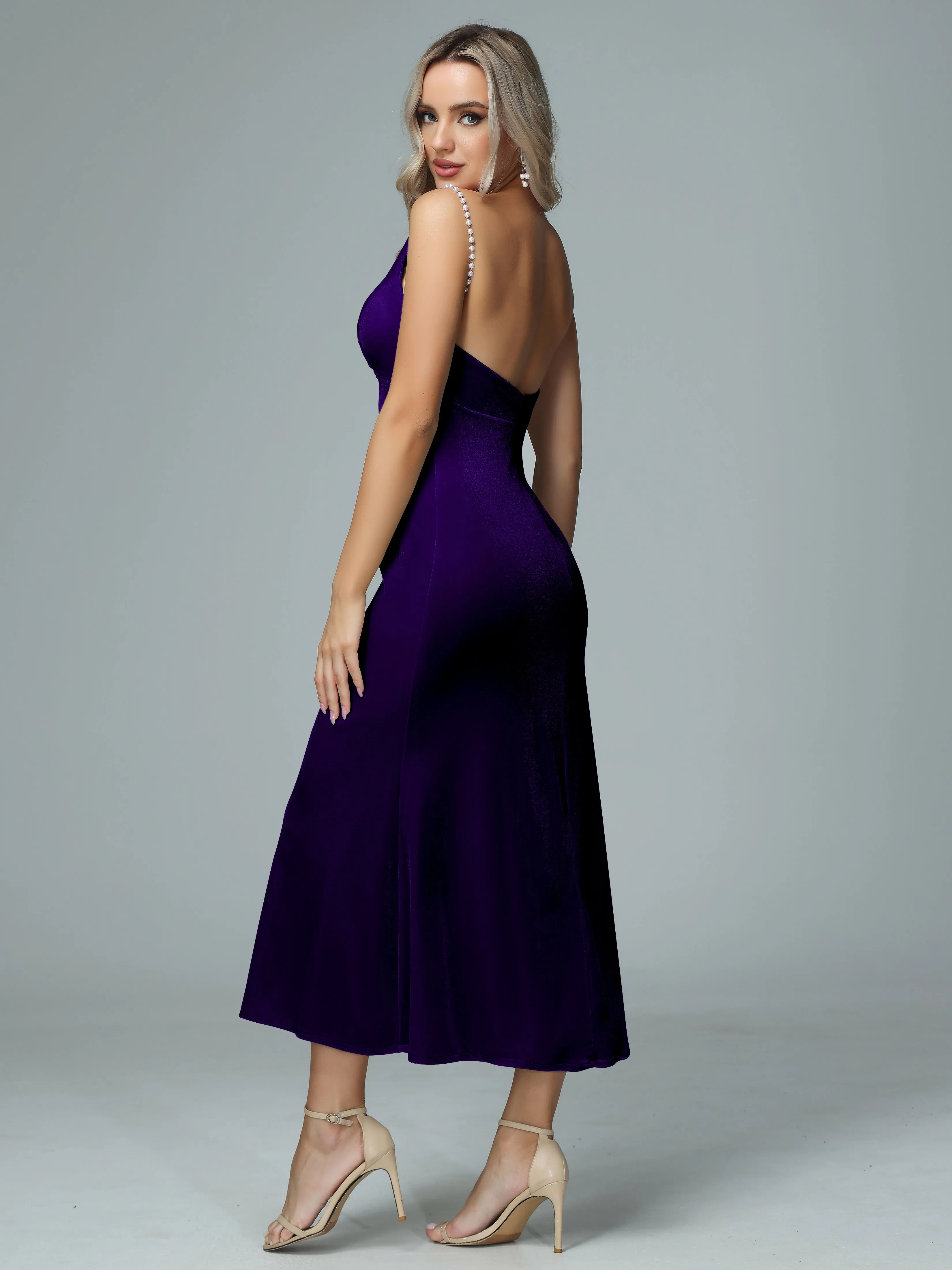 Pearl Straps V-neck Velvet Bridesmaid Dresses