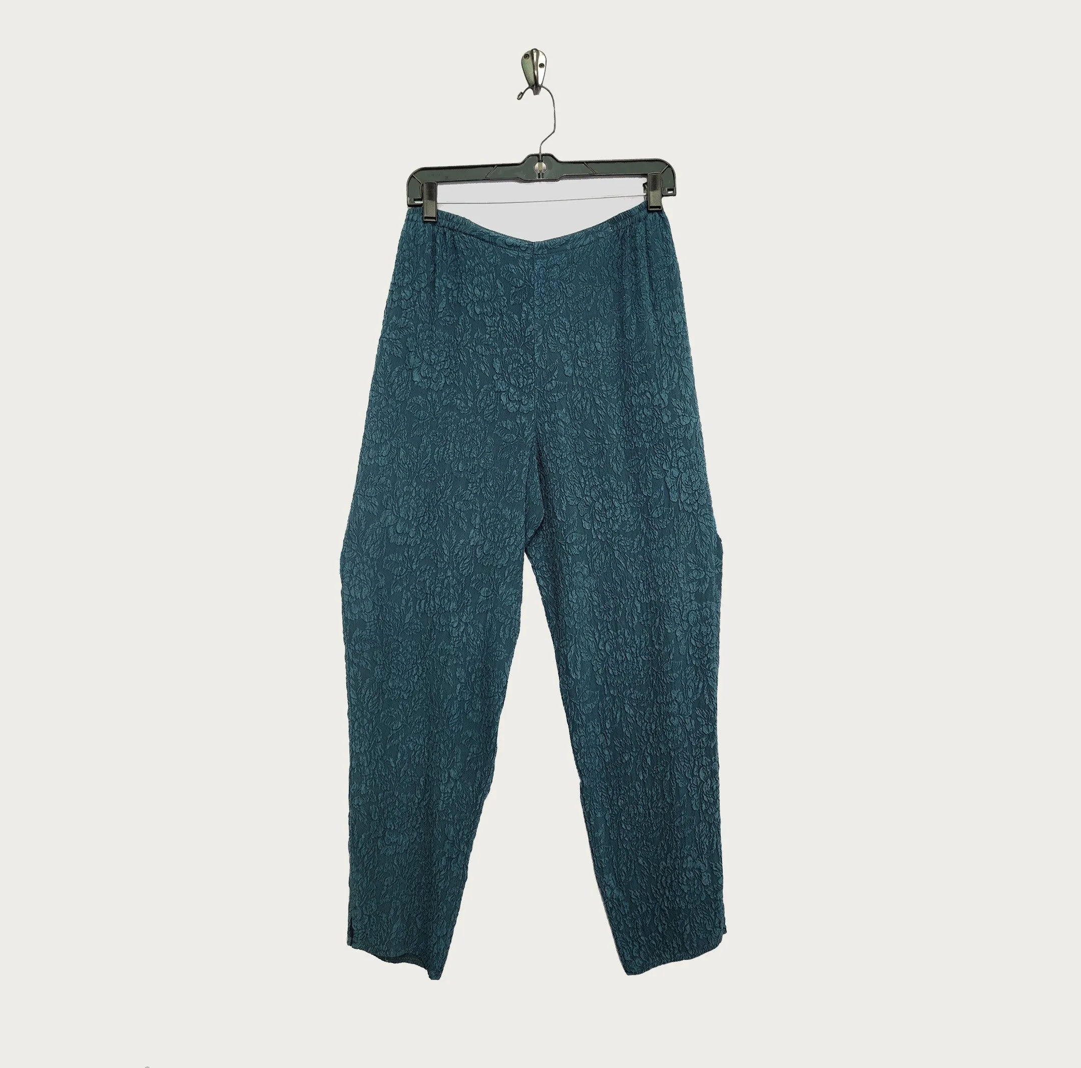 Pencil Pants in Green Teal Textured Silk