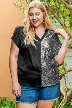 Plus Size Sequined V Neck Tee