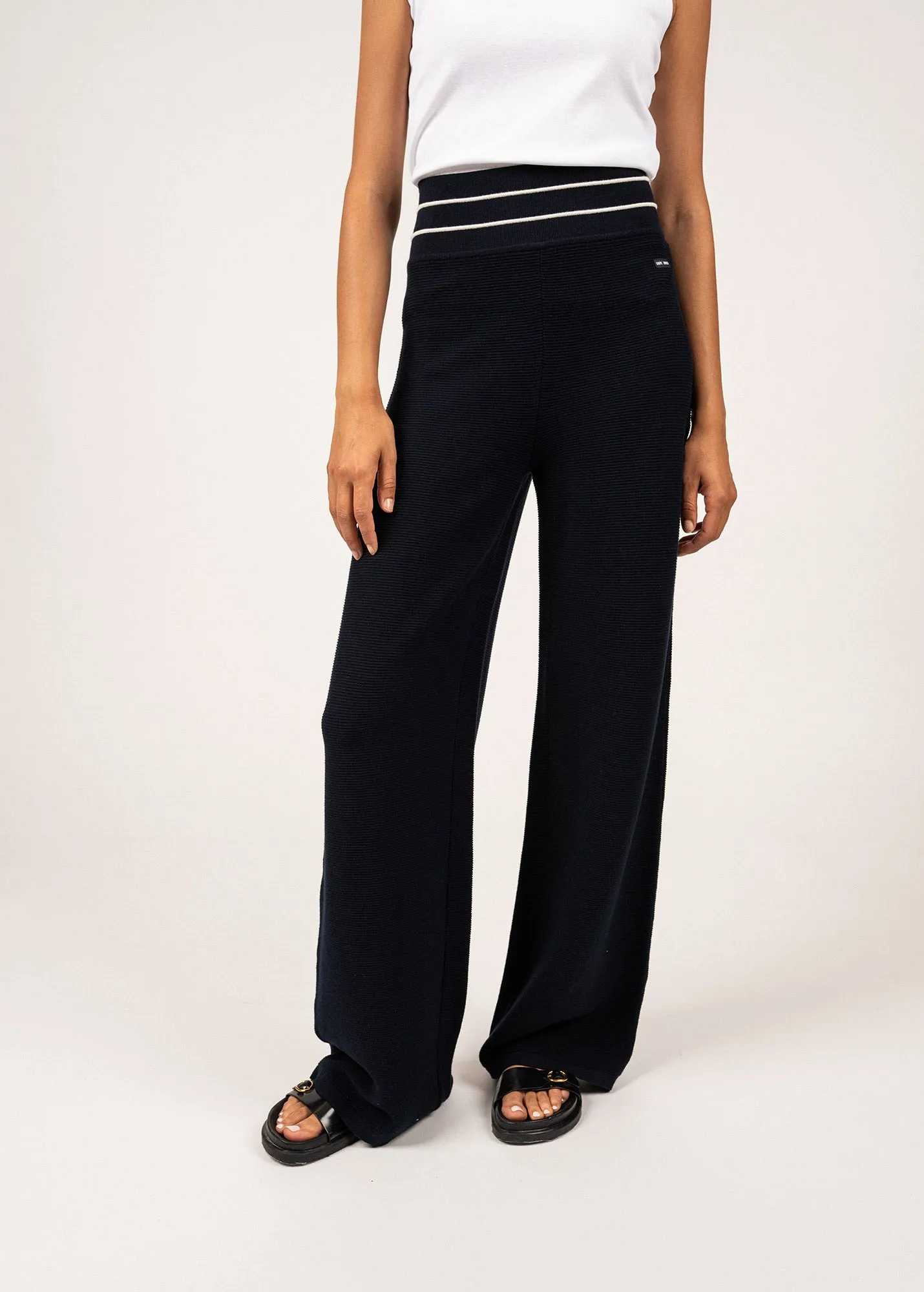 PONTON - Wide Knit Pants by Isabelle Ballu | 100% Cotton (NAVY / IVORY)