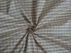 PURE SILK TAFFETA FABRIC Light Brown &amp; Ivory COLOR PLAIDS-54&quot; wide