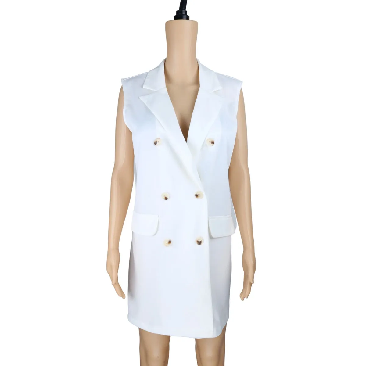 Purpdrank - Autumn New Women Blazer White Suit Formal Vest Double Breasted Thin Jacket Female Temperament Commuter Vest Blazer Jacket