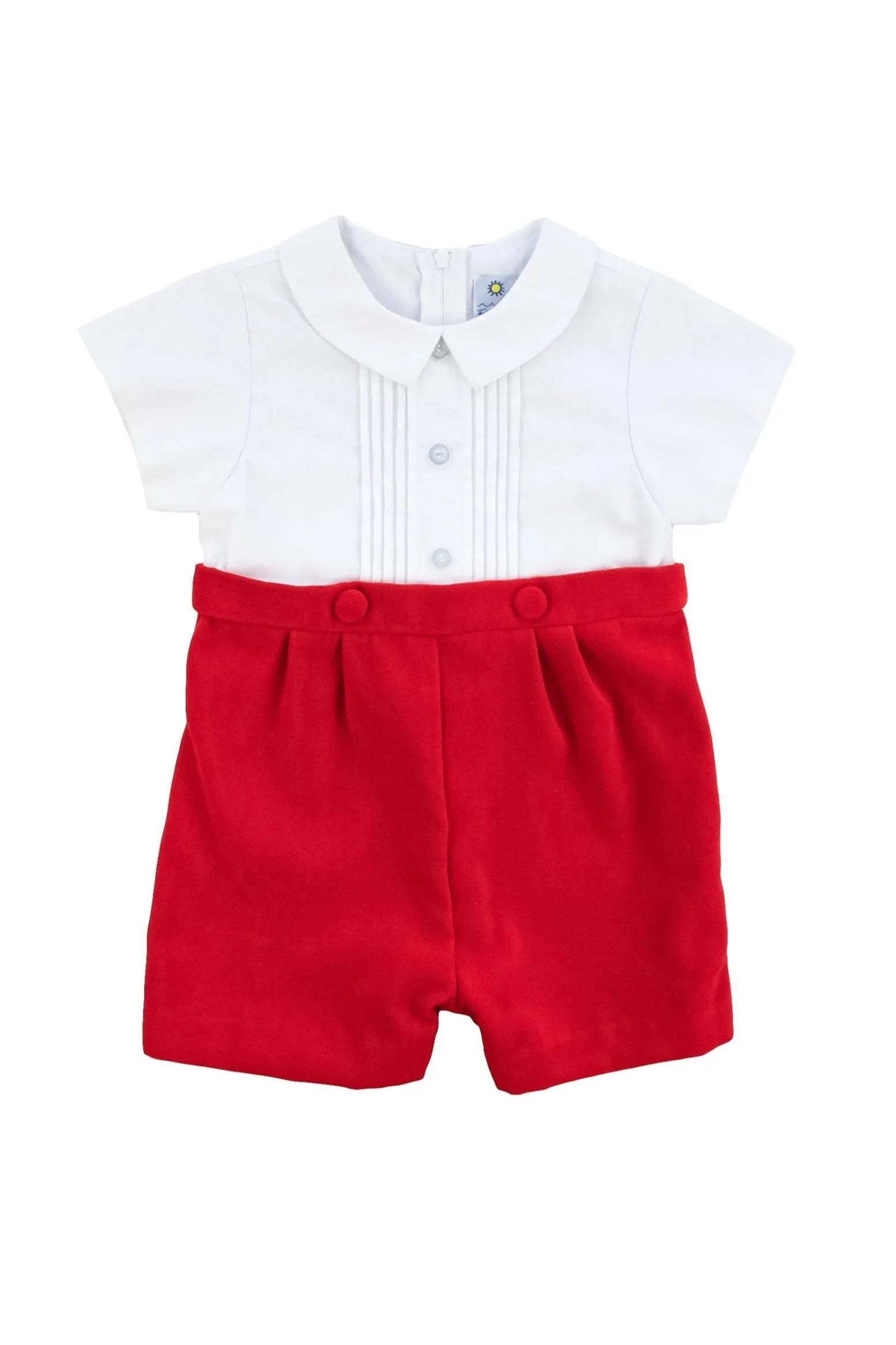 Red Pique And Velvet Short Sleeve All In One Shortall