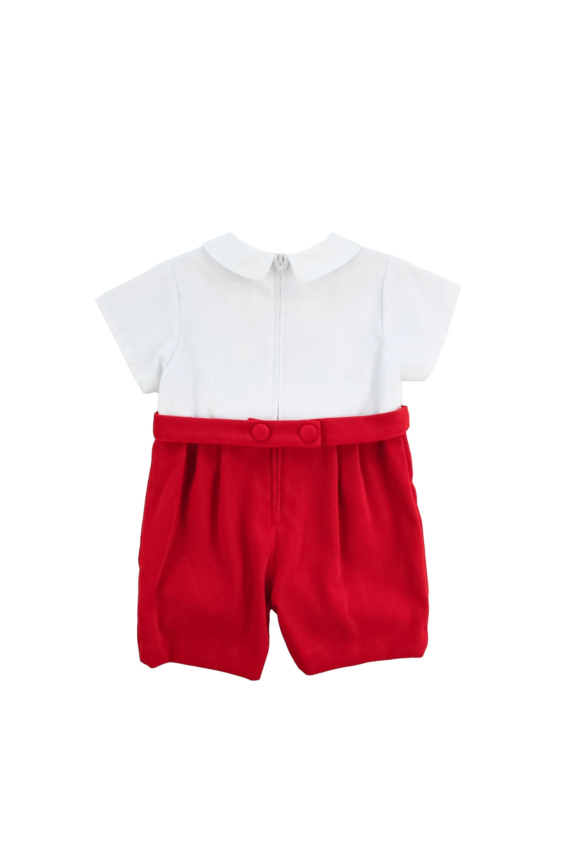 Red Pique And Velvet Short Sleeve All In One Shortall