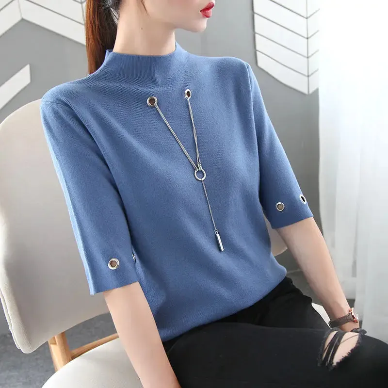 Sequined Pendant O Neck Half Sleeve T-Shirt