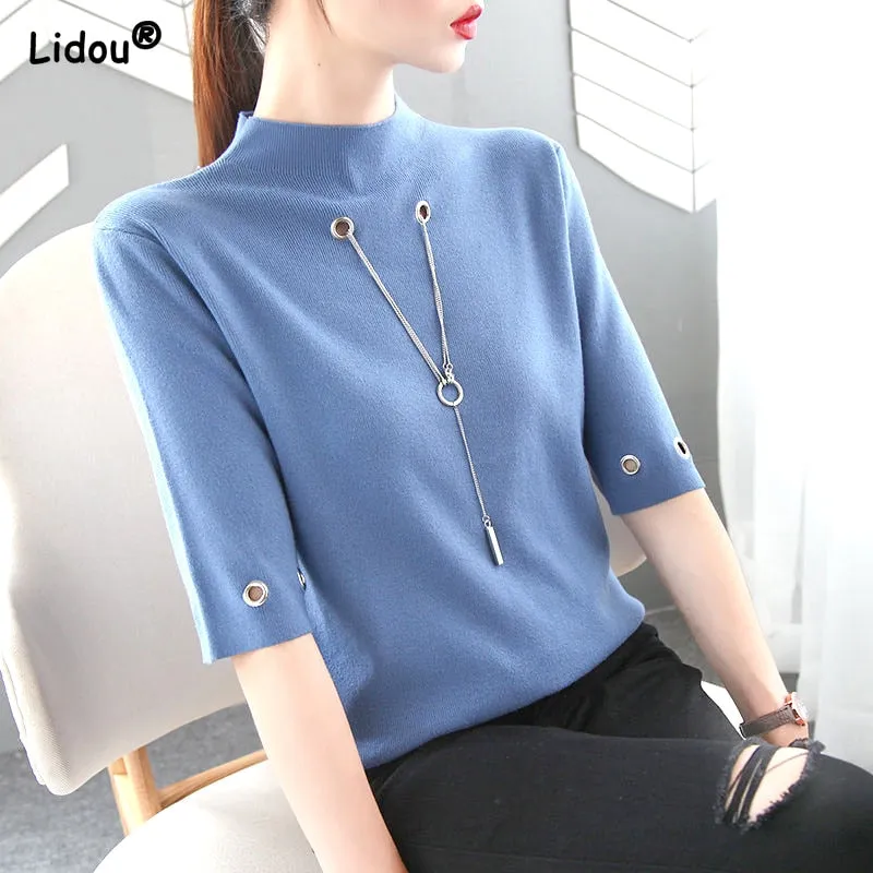 Sequined Pendant O Neck Half Sleeve T-Shirt