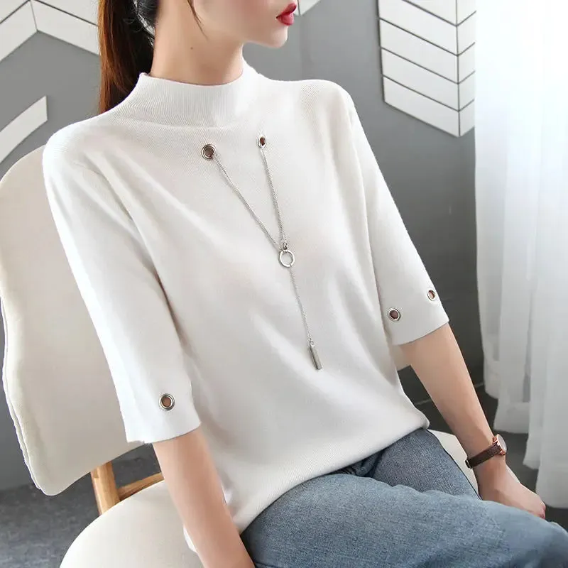 Sequined Pendant O Neck Half Sleeve T-Shirt