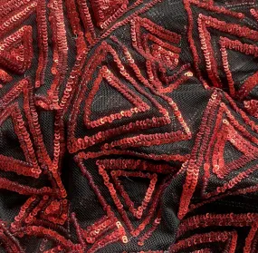 Sequined Tumbling Crimson Triangles on Black Tulle (Made in Korea)