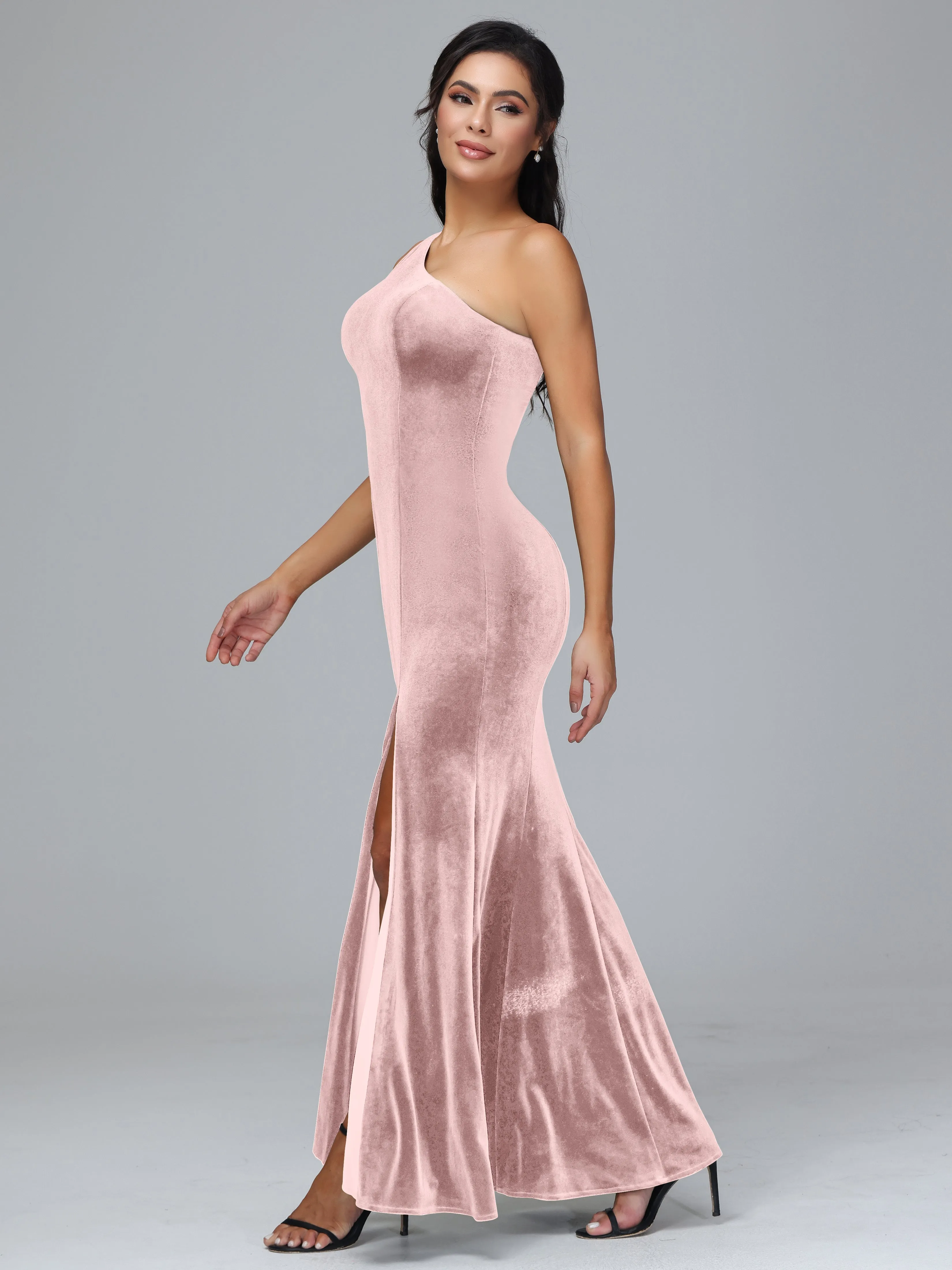 Sheath/Column One Shoulder Long Plus Size Bridesmaid Dresses With Split