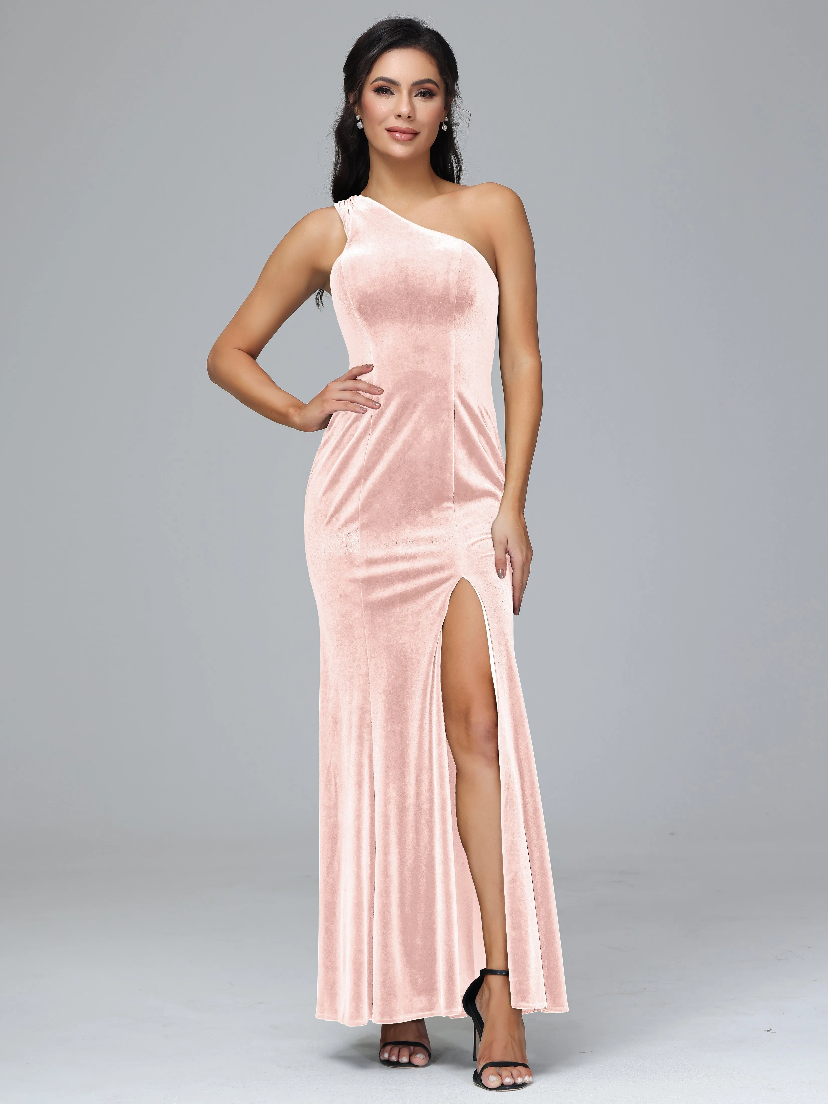 Sheath/Column One Shoulder Long Plus Size Bridesmaid Dresses With Split