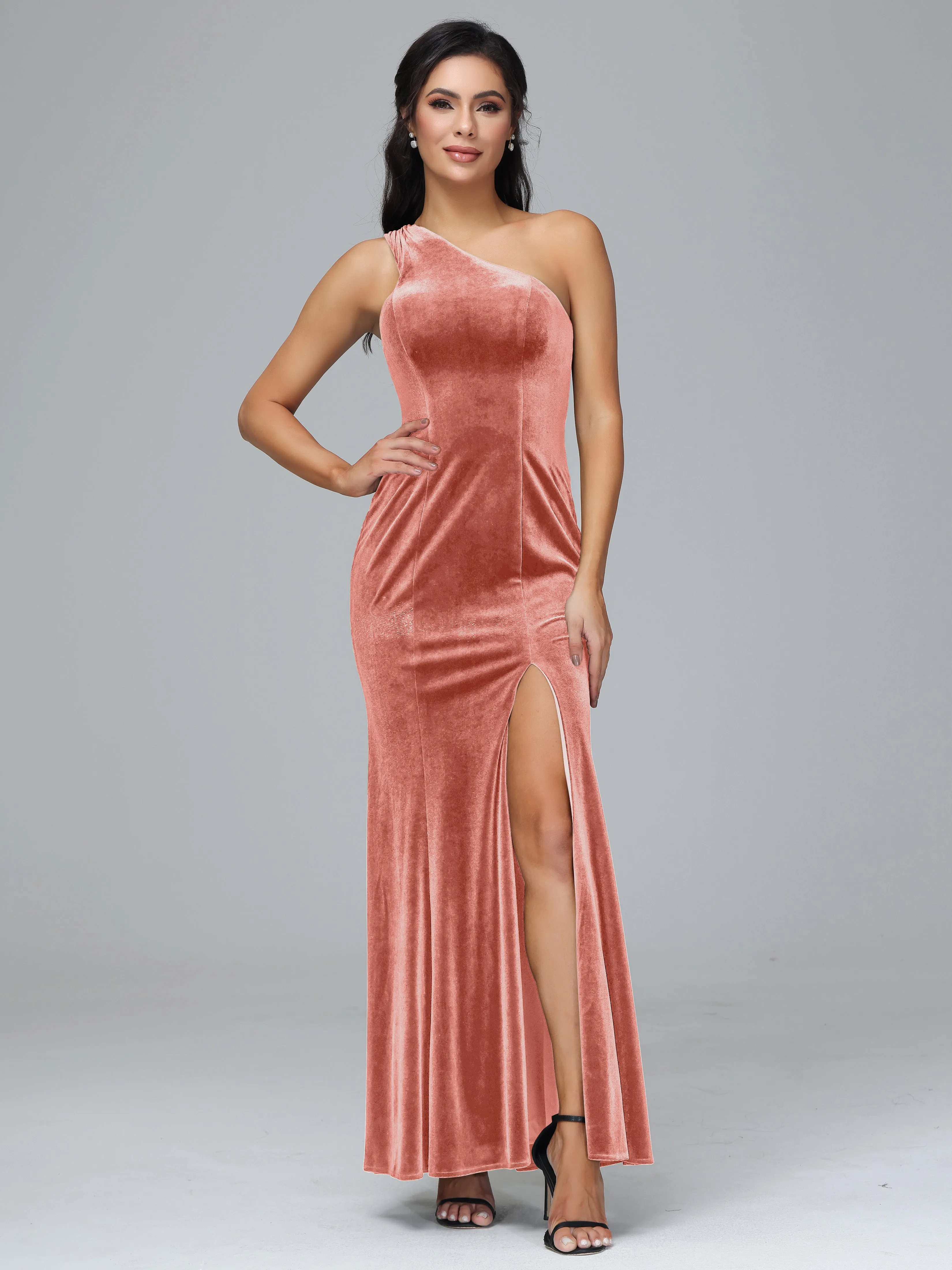 Sheath/Column One Shoulder Long Plus Size Bridesmaid Dresses With Split