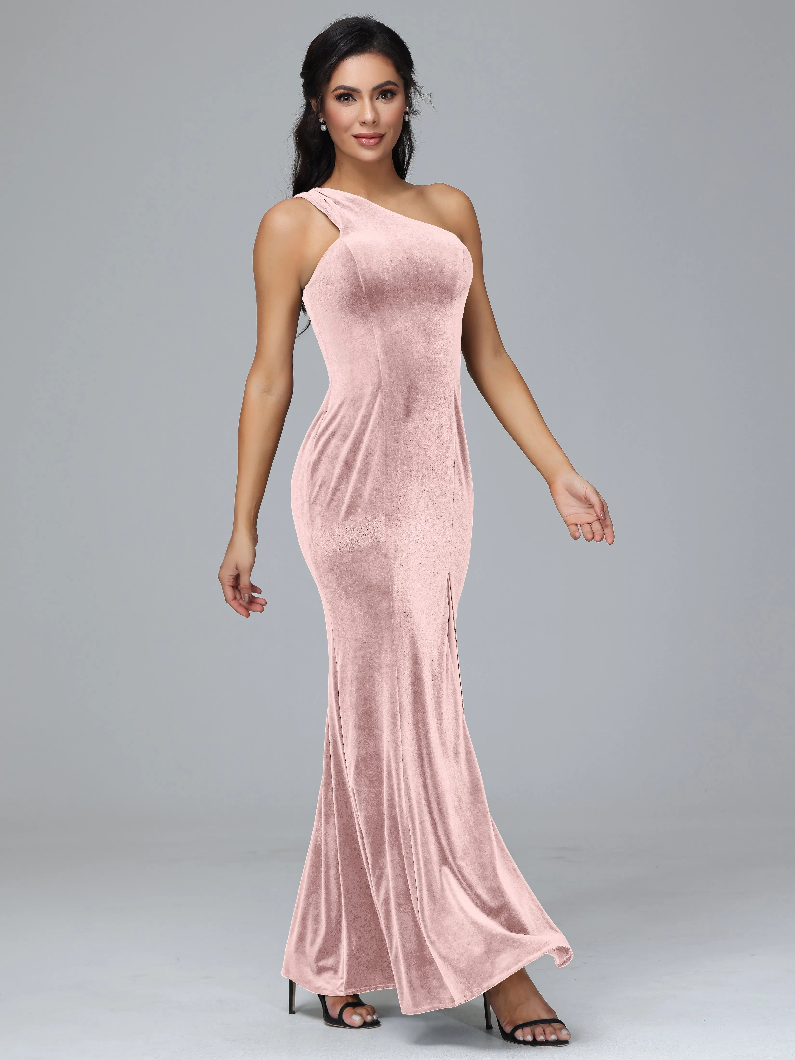 Sheath/Column One Shoulder Long Plus Size Bridesmaid Dresses With Split