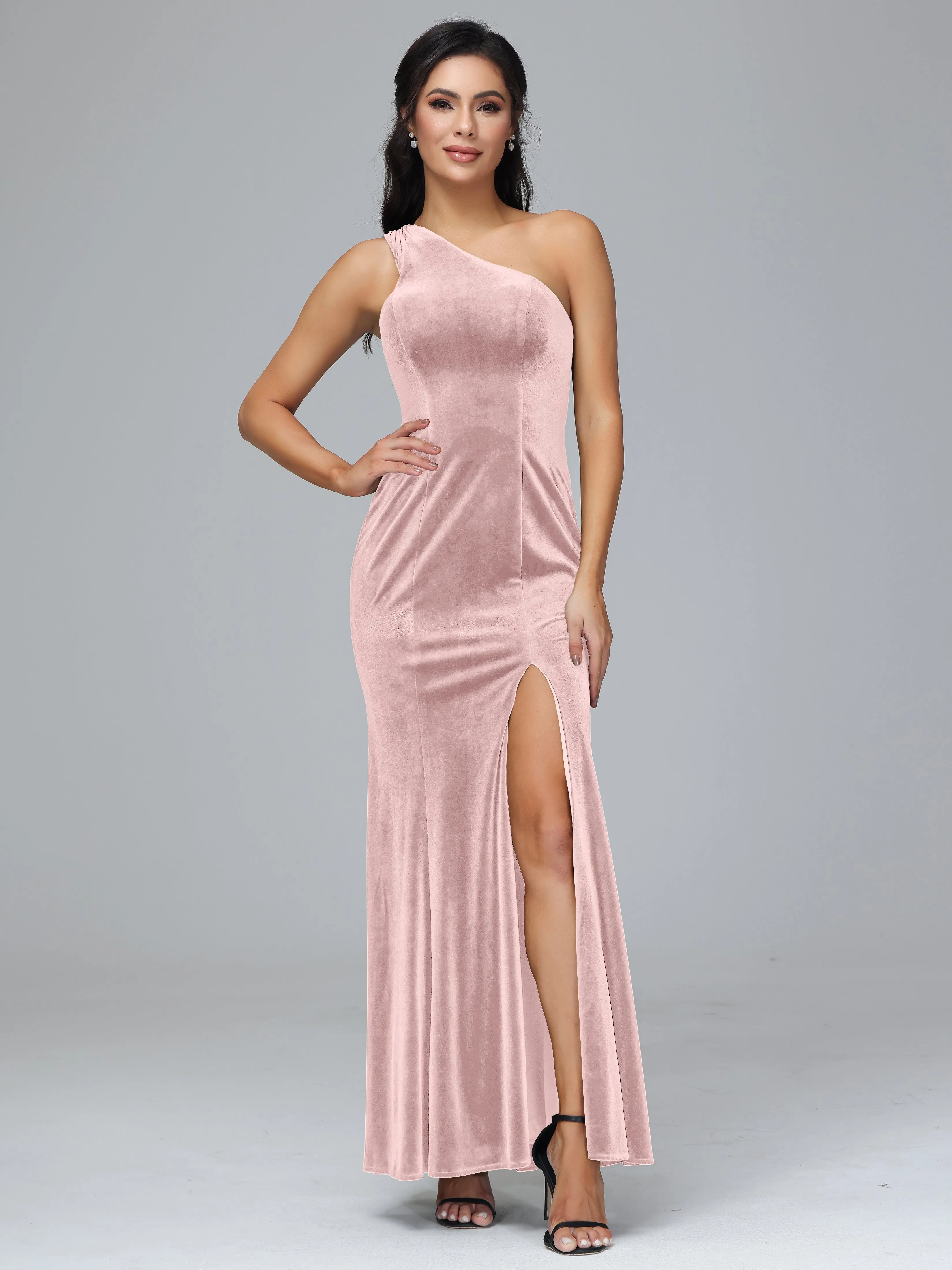 Sheath/Column One Shoulder Long Plus Size Bridesmaid Dresses With Split