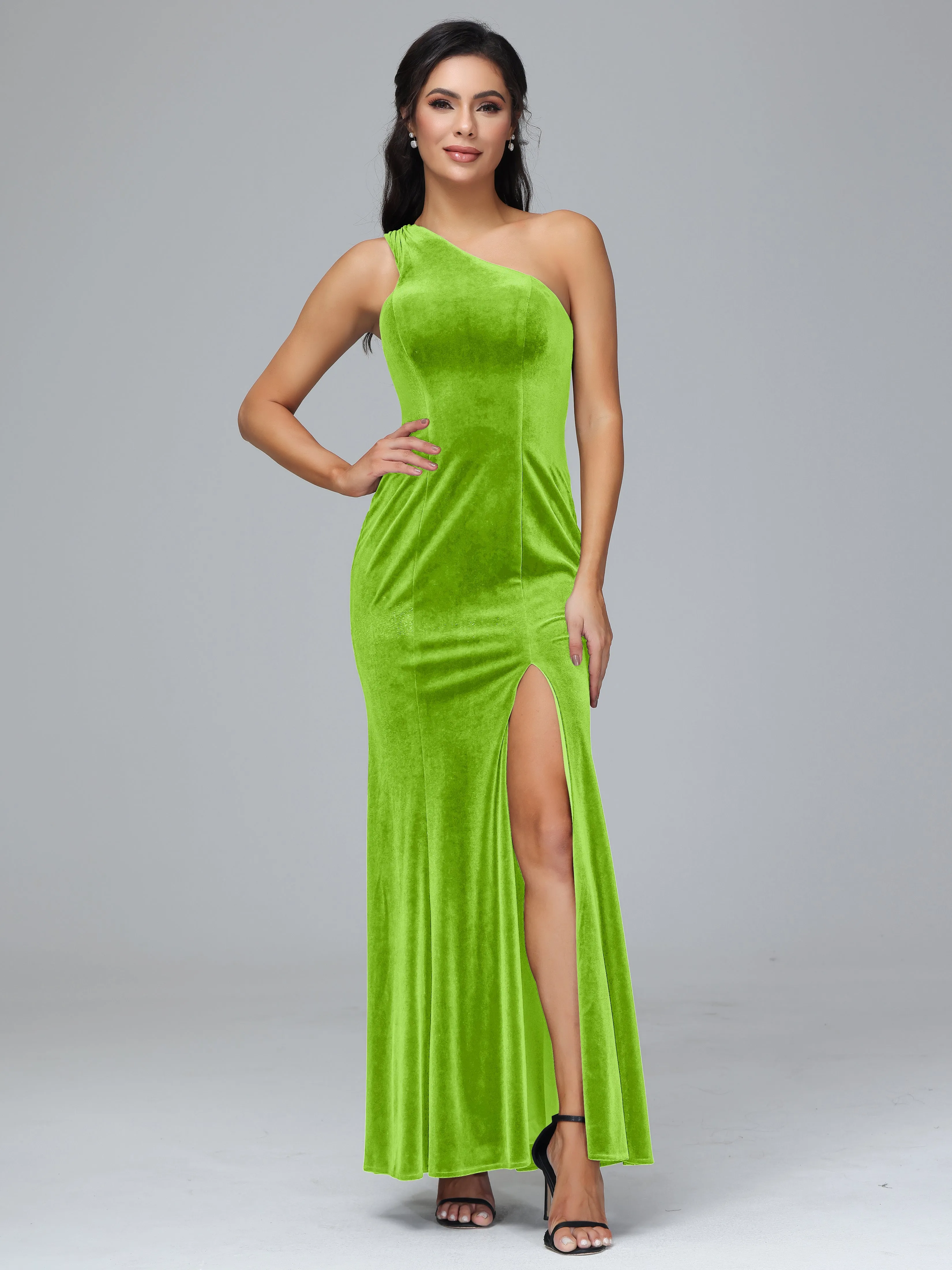 Sheath/Column One Shoulder Long Plus Size Bridesmaid Dresses With Split