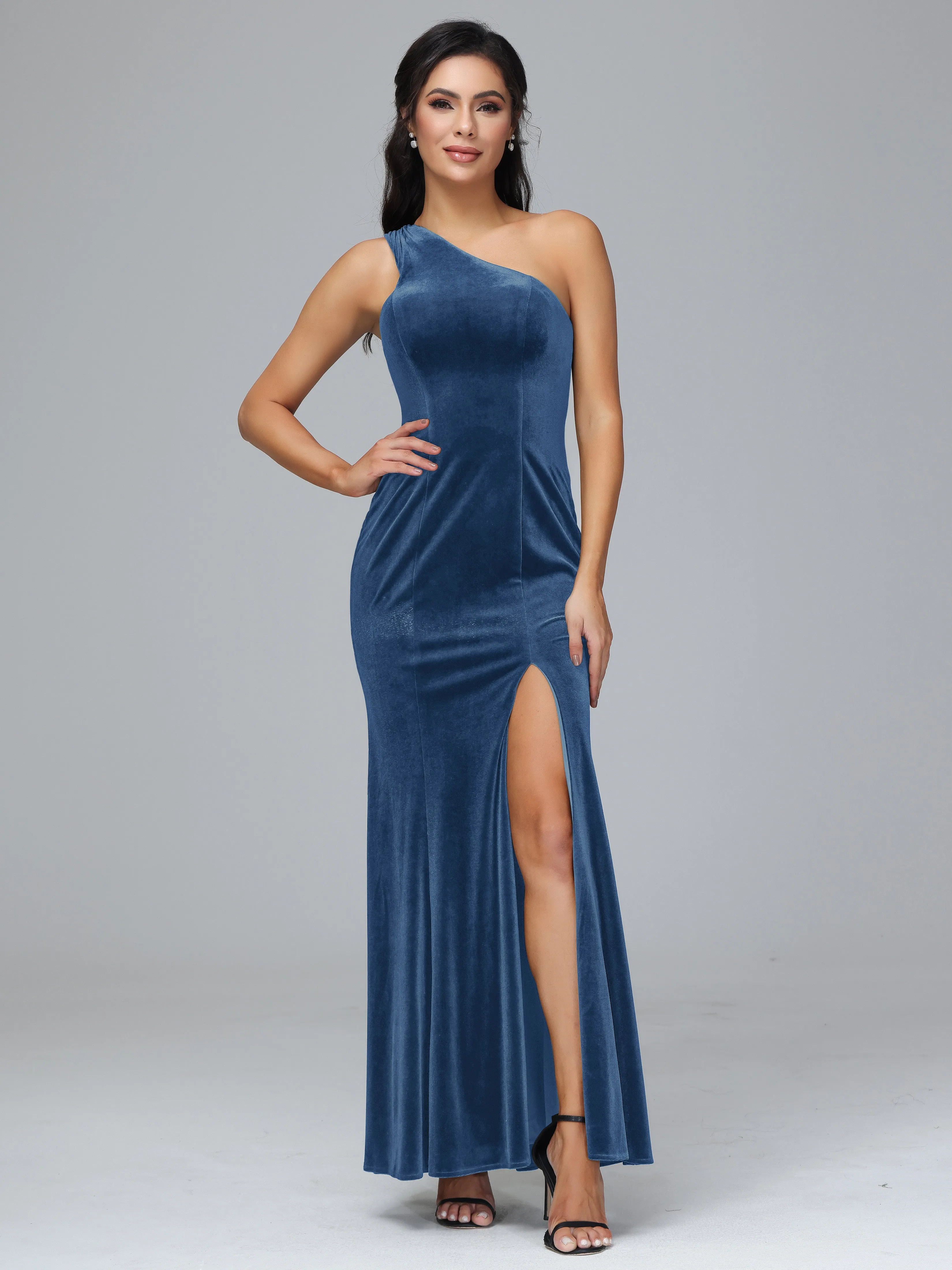 Sheath/Column One Shoulder Long Plus Size Bridesmaid Dresses With Split