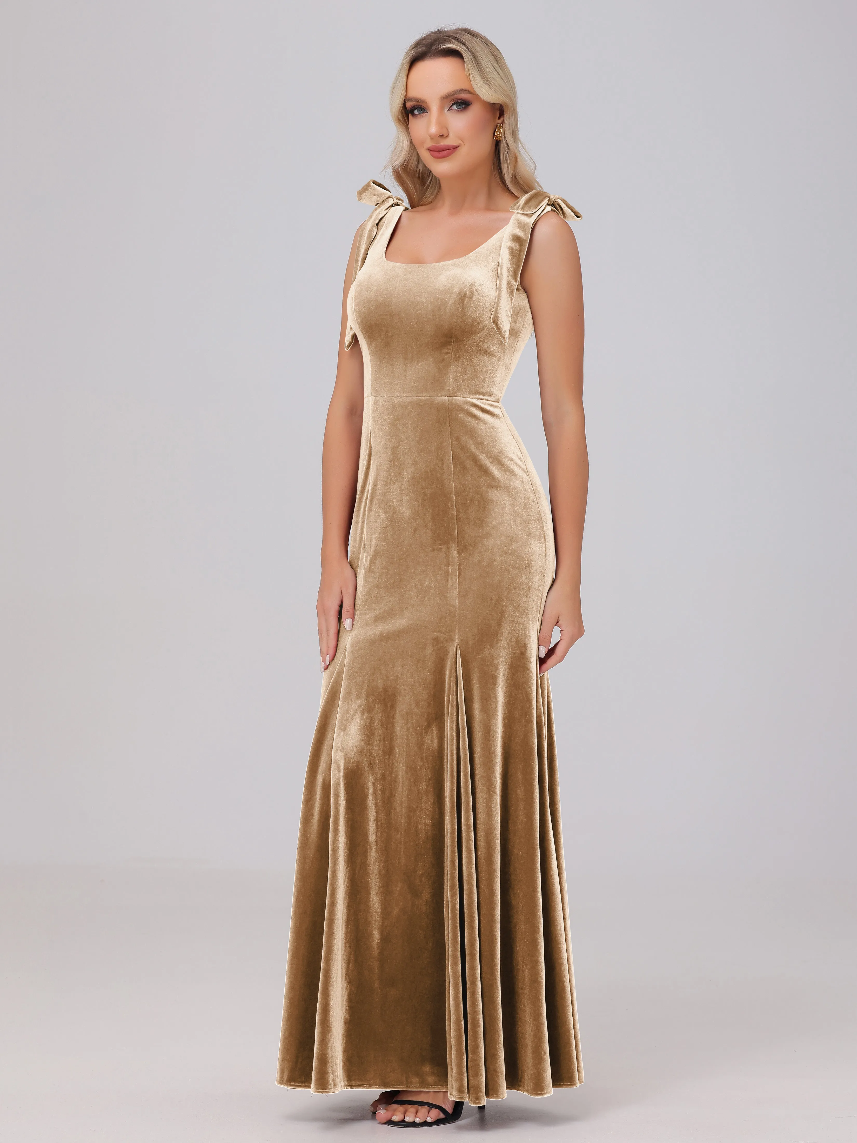 Sheath/Column Scoop Sleeveless Long Velvet Bridesmaid Dresses