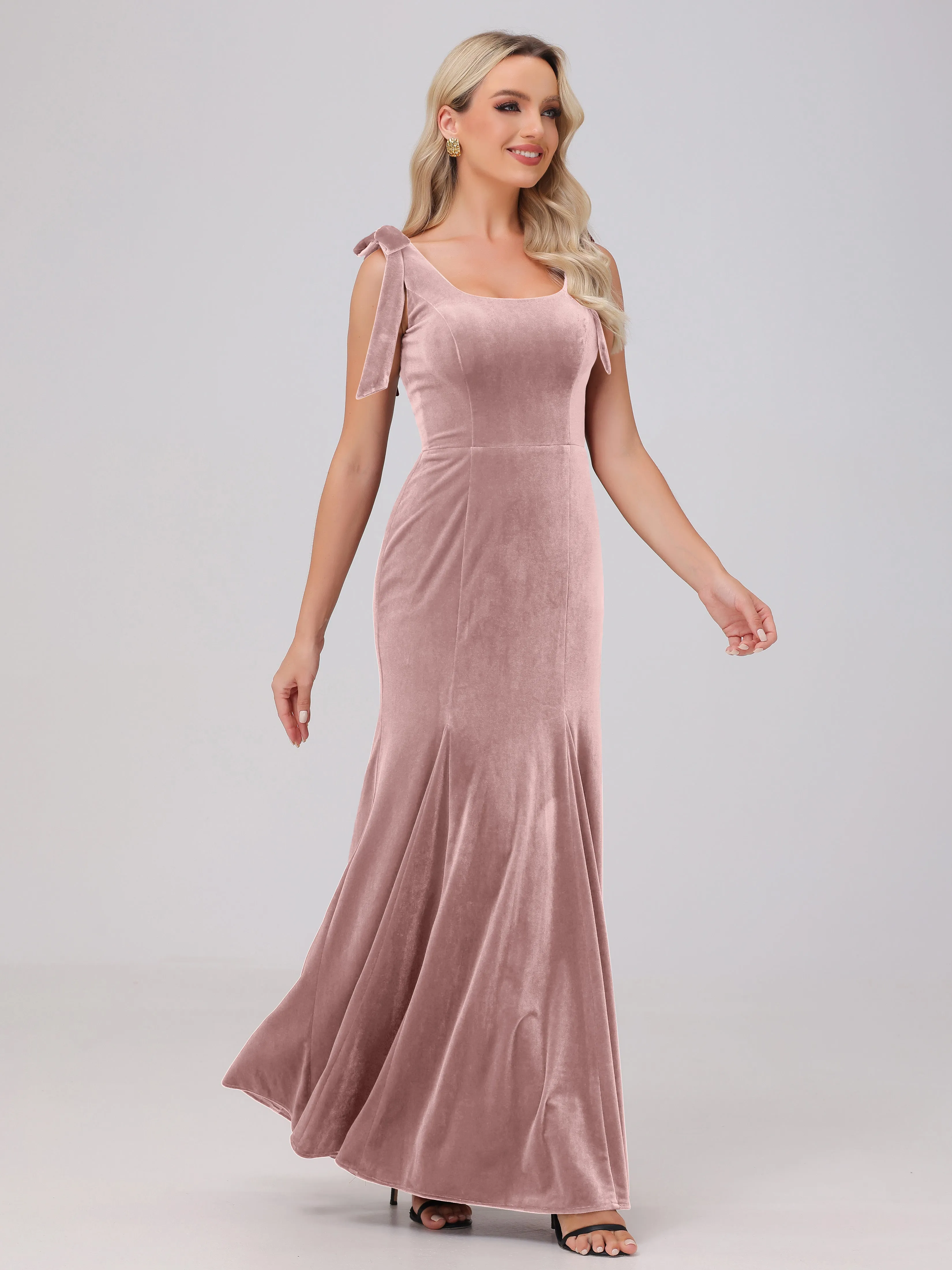 Sheath/Column Scoop Sleeveless Long Velvet Bridesmaid Dresses