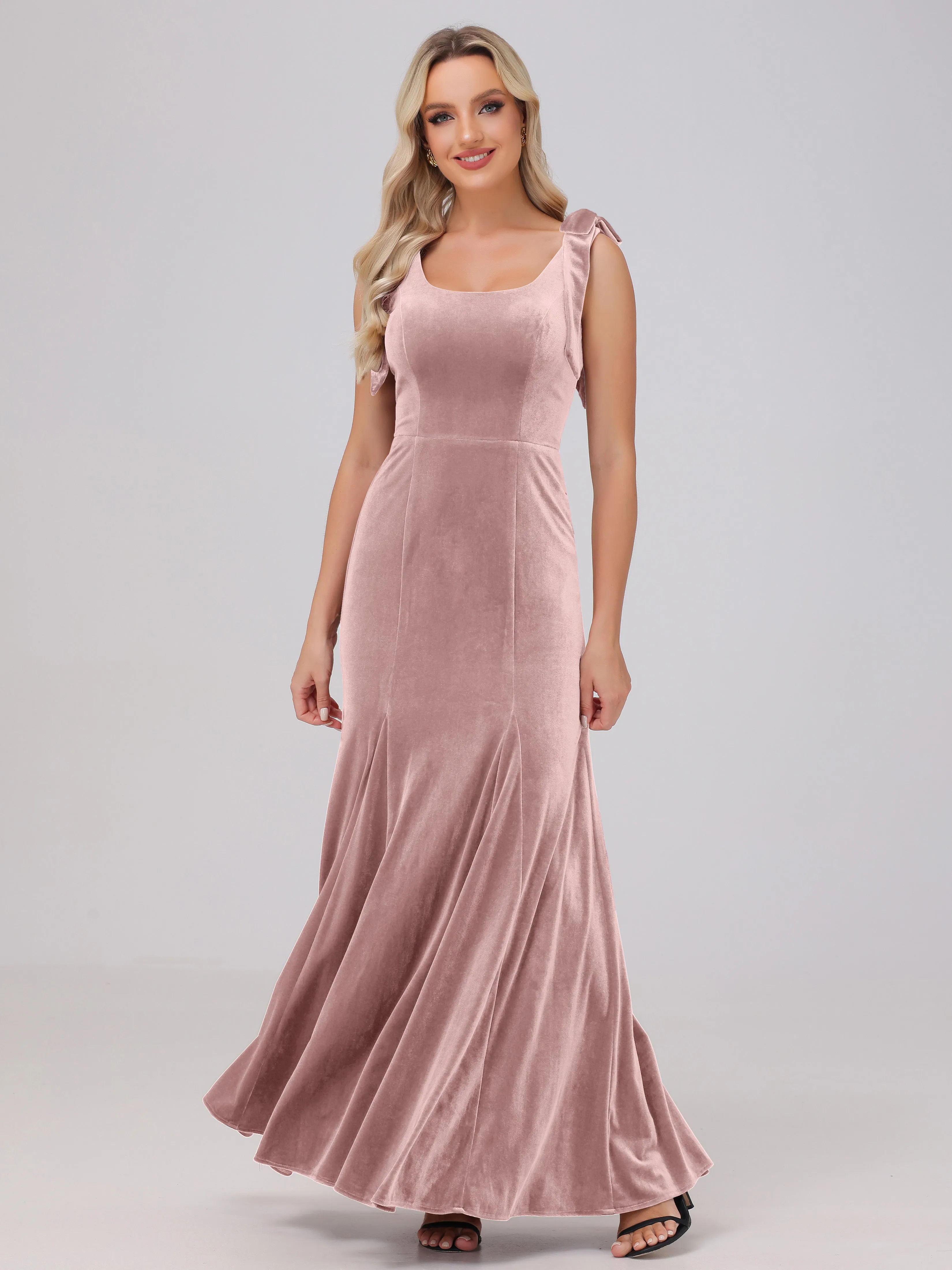 Sheath/Column Scoop Sleeveless Long Velvet Bridesmaid Dresses