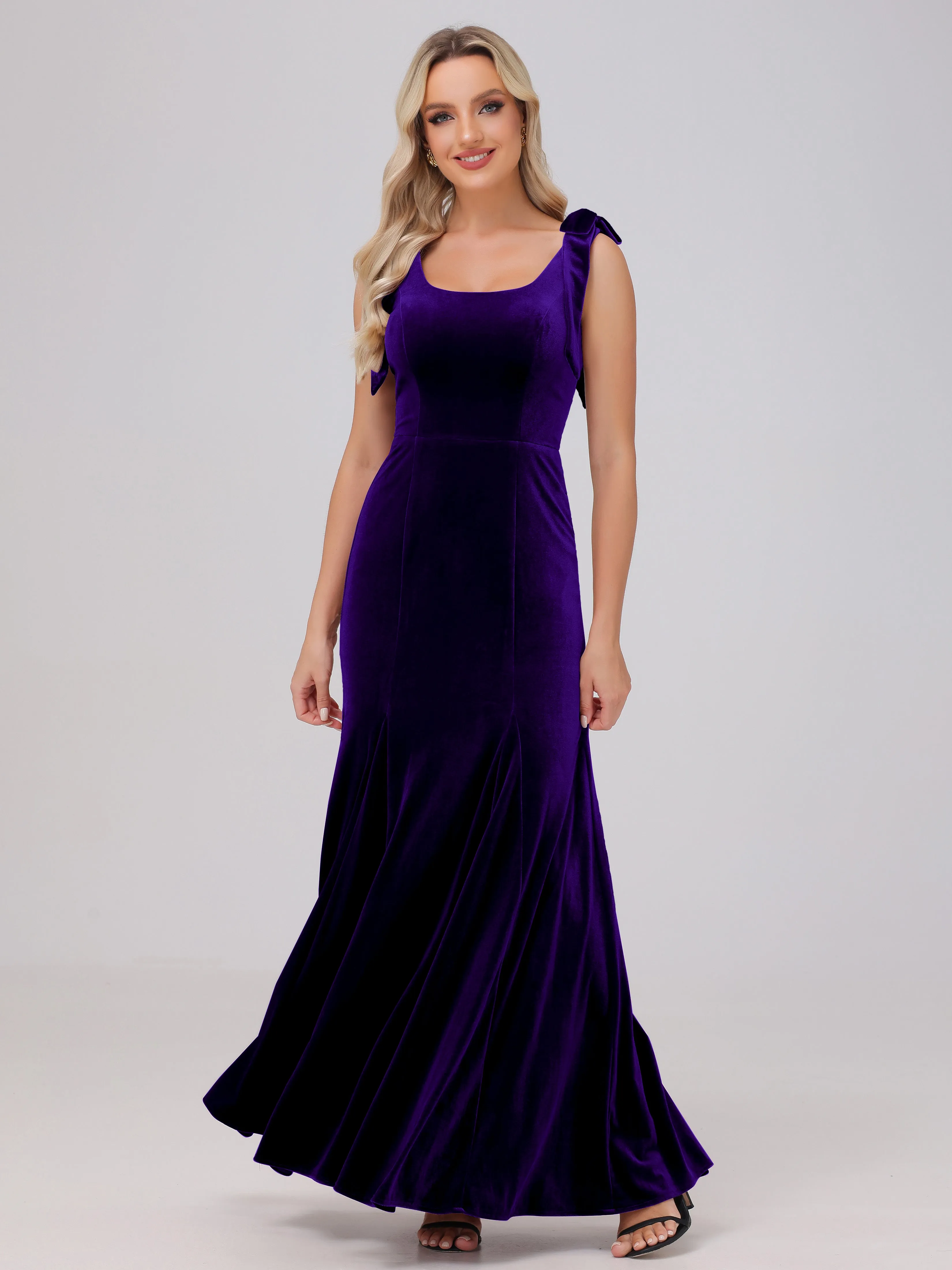 Sheath/Column Scoop Sleeveless Long Velvet Bridesmaid Dresses