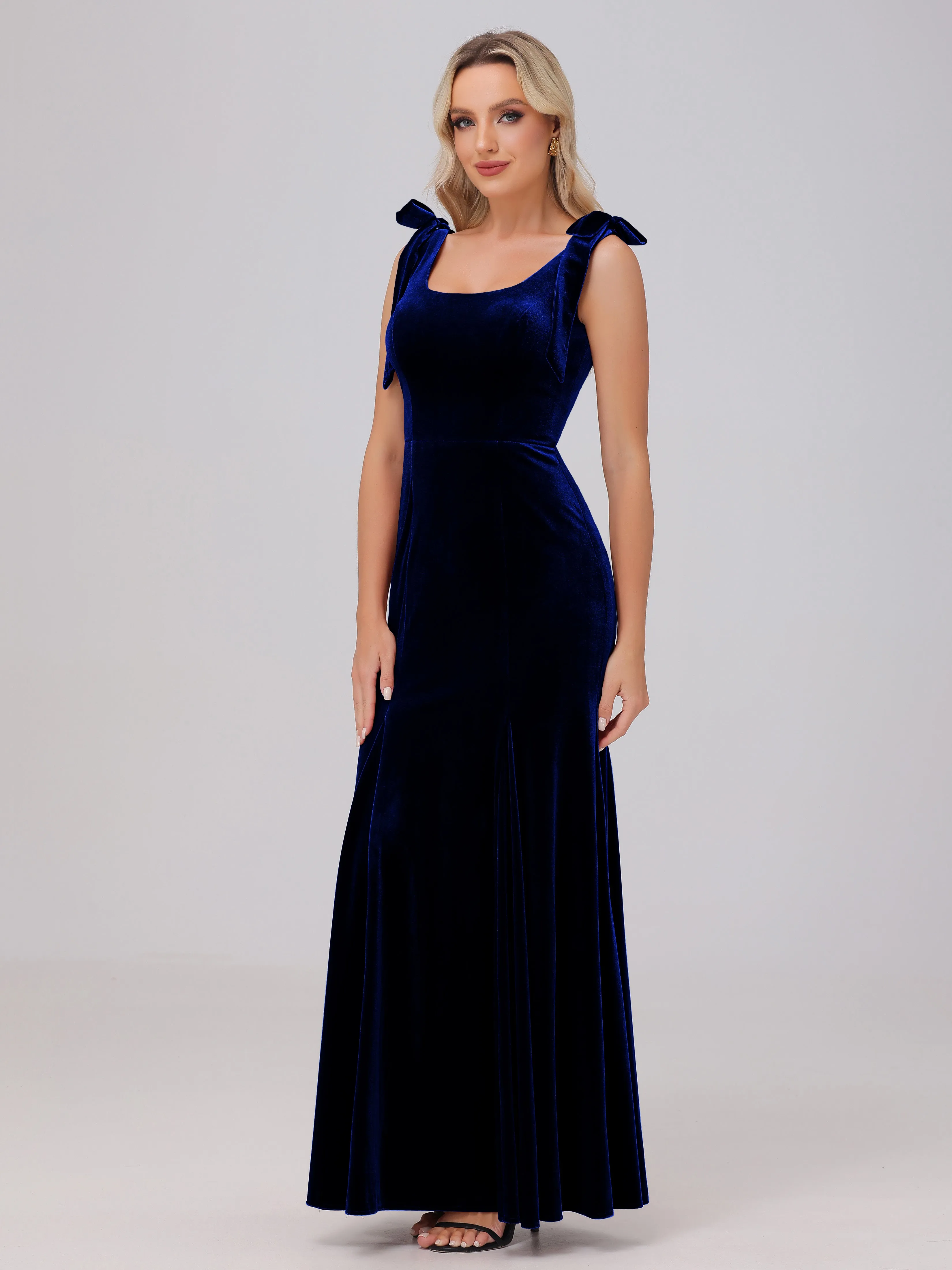 Sheath/Column Scoop Sleeveless Long Velvet Bridesmaid Dresses