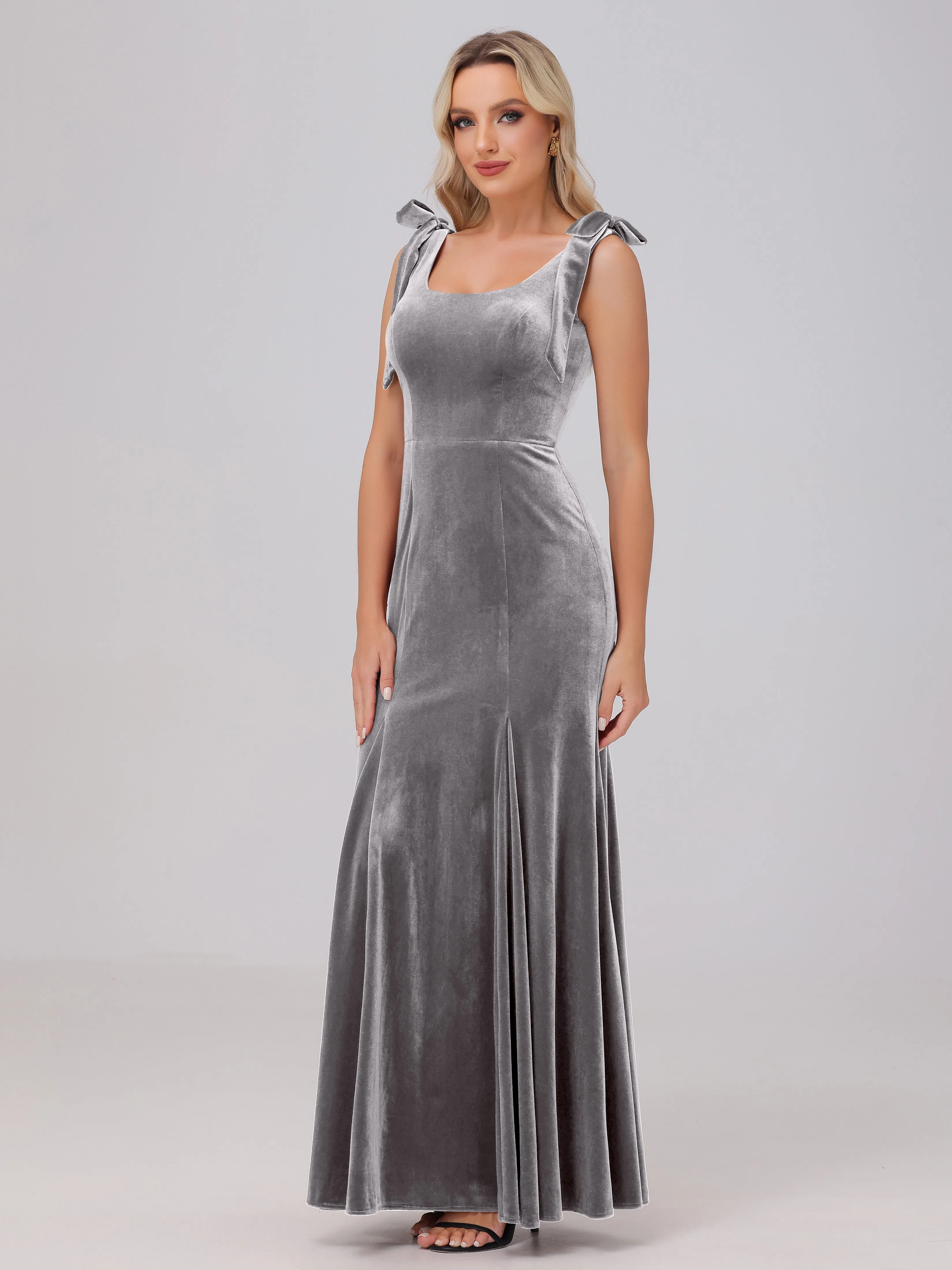 Sheath/Column Scoop Sleeveless Long Velvet Bridesmaid Dresses