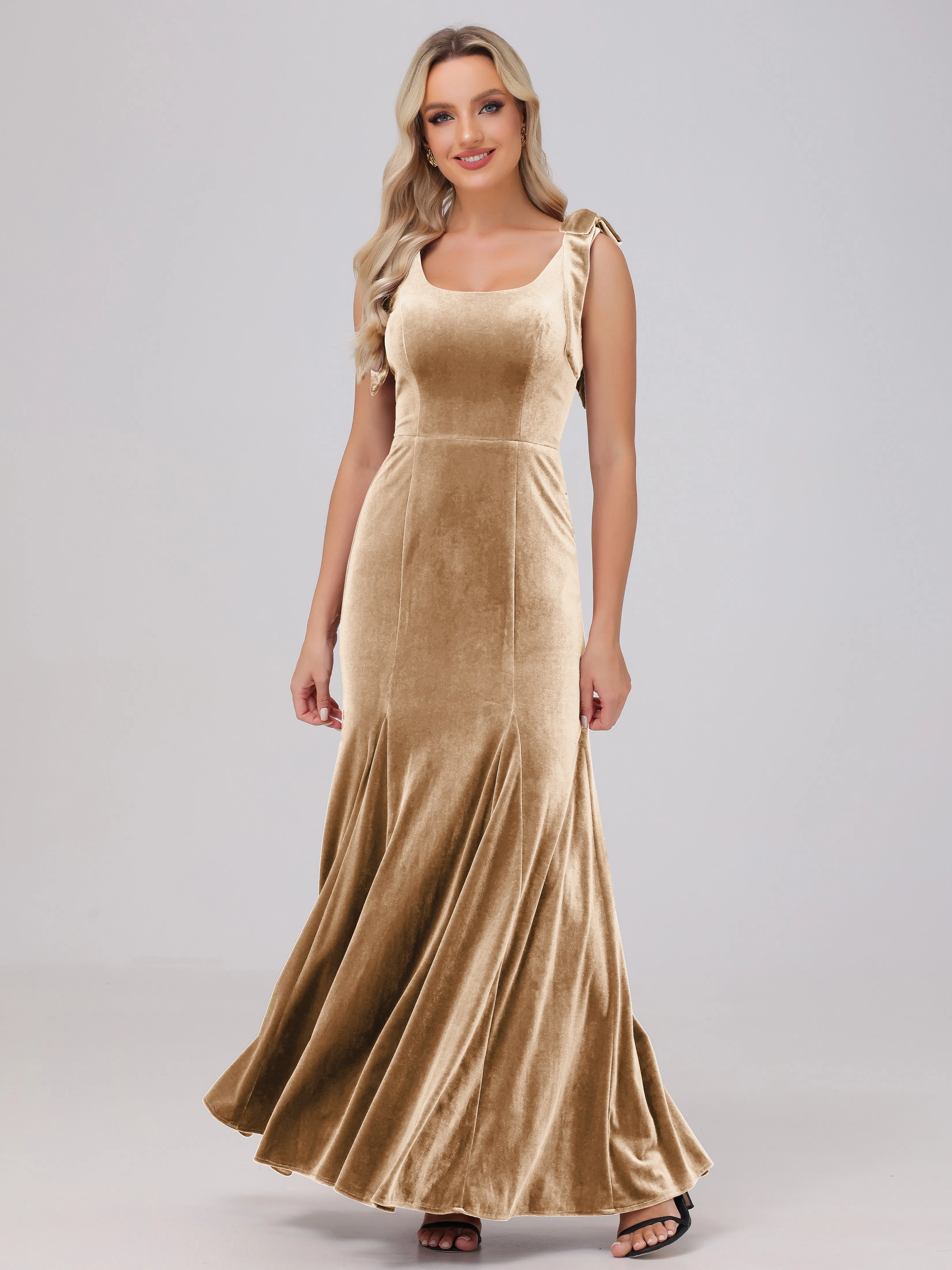 Sheath/Column Scoop Sleeveless Long Velvet Bridesmaid Dresses